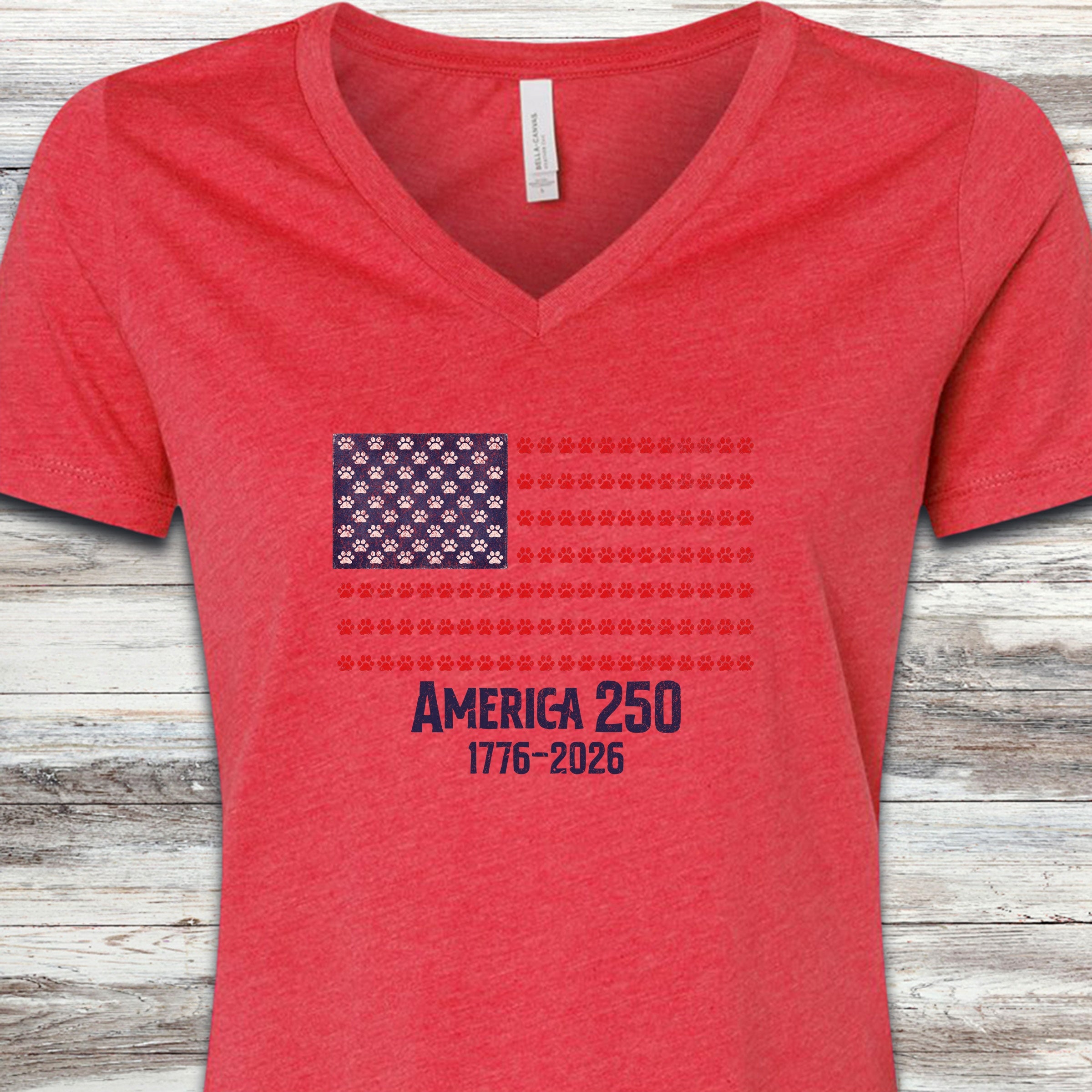 Vintage Red White & Paws 250 V-Neck Tee - Heather Red