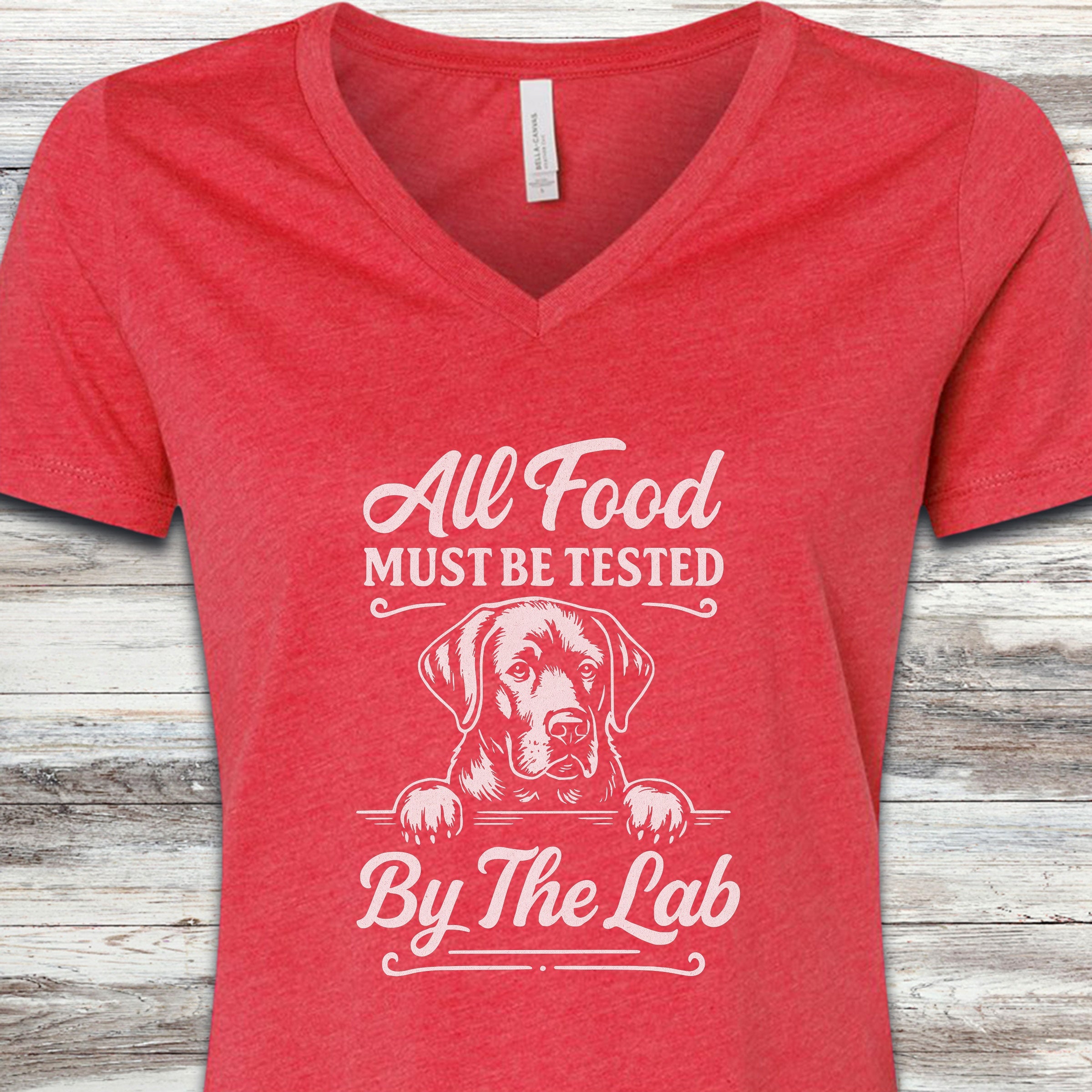 Labrador Retriever Food Test V-Neck Tee - Heather Red