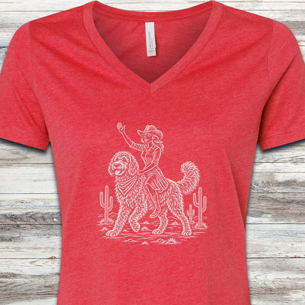 Doodle Cowgirl V-Neck Tee - Heather Red