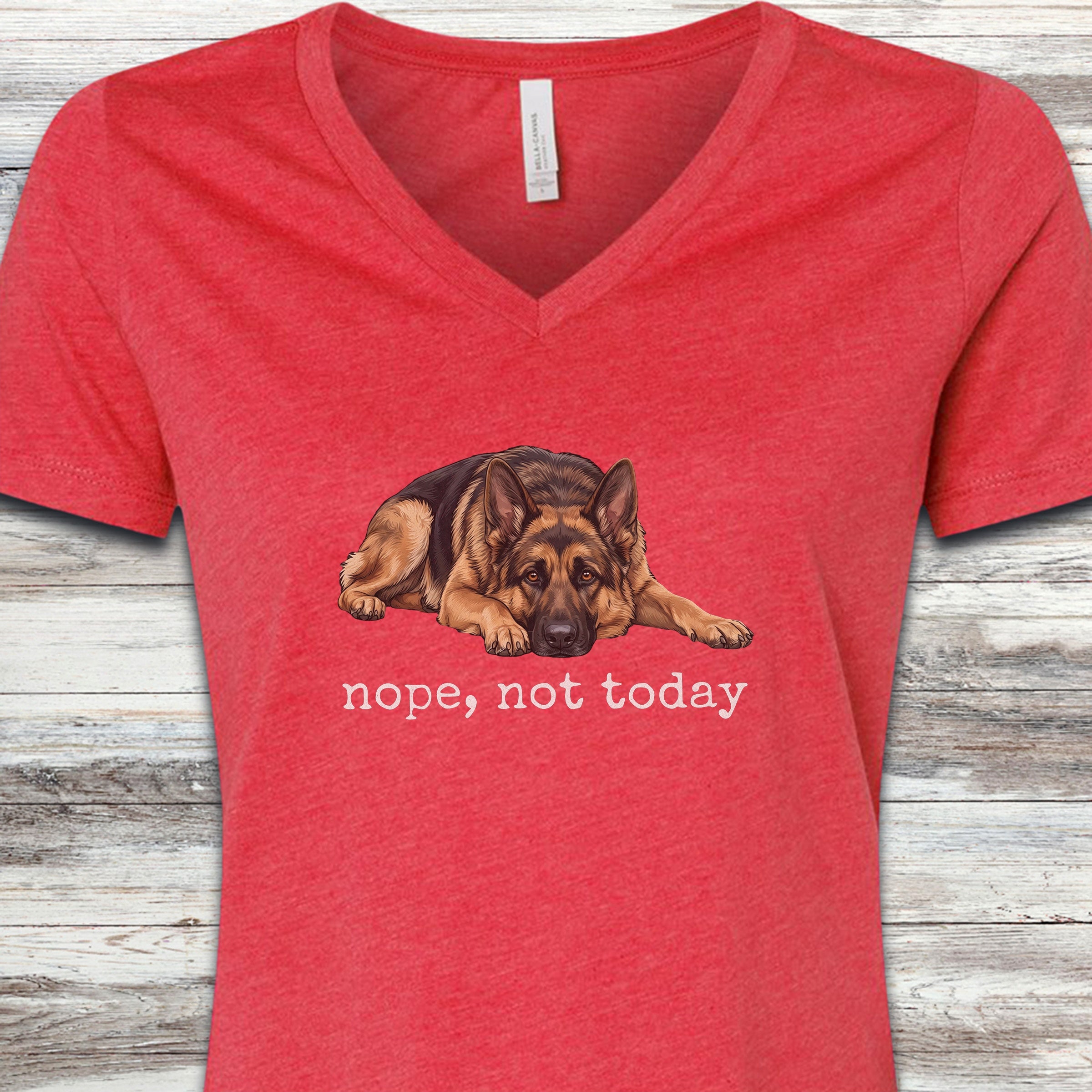 German Shepherd Nope V-Neck Tee - Heather Red