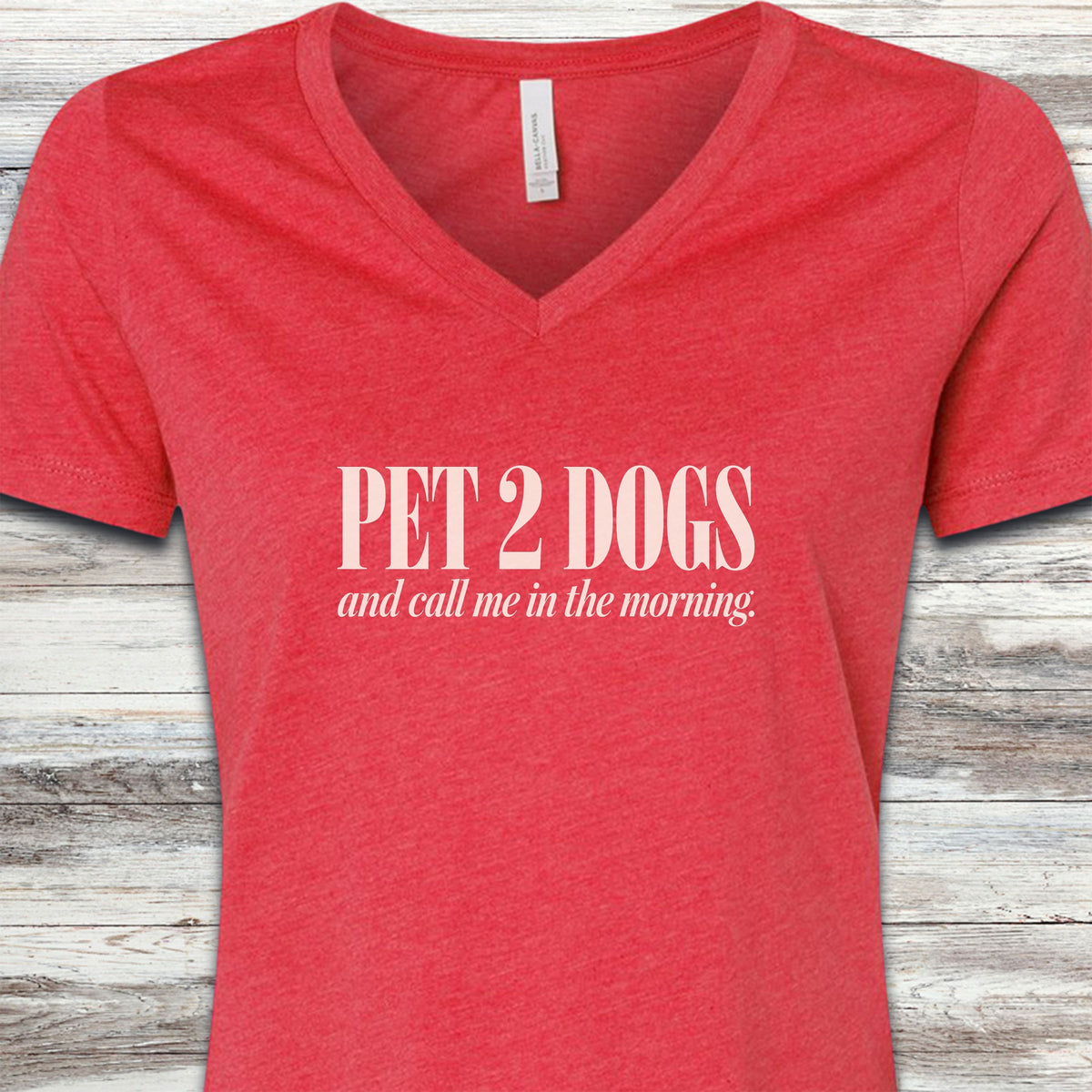Pet 2 Dogs V-Neck Tee - Heather Red