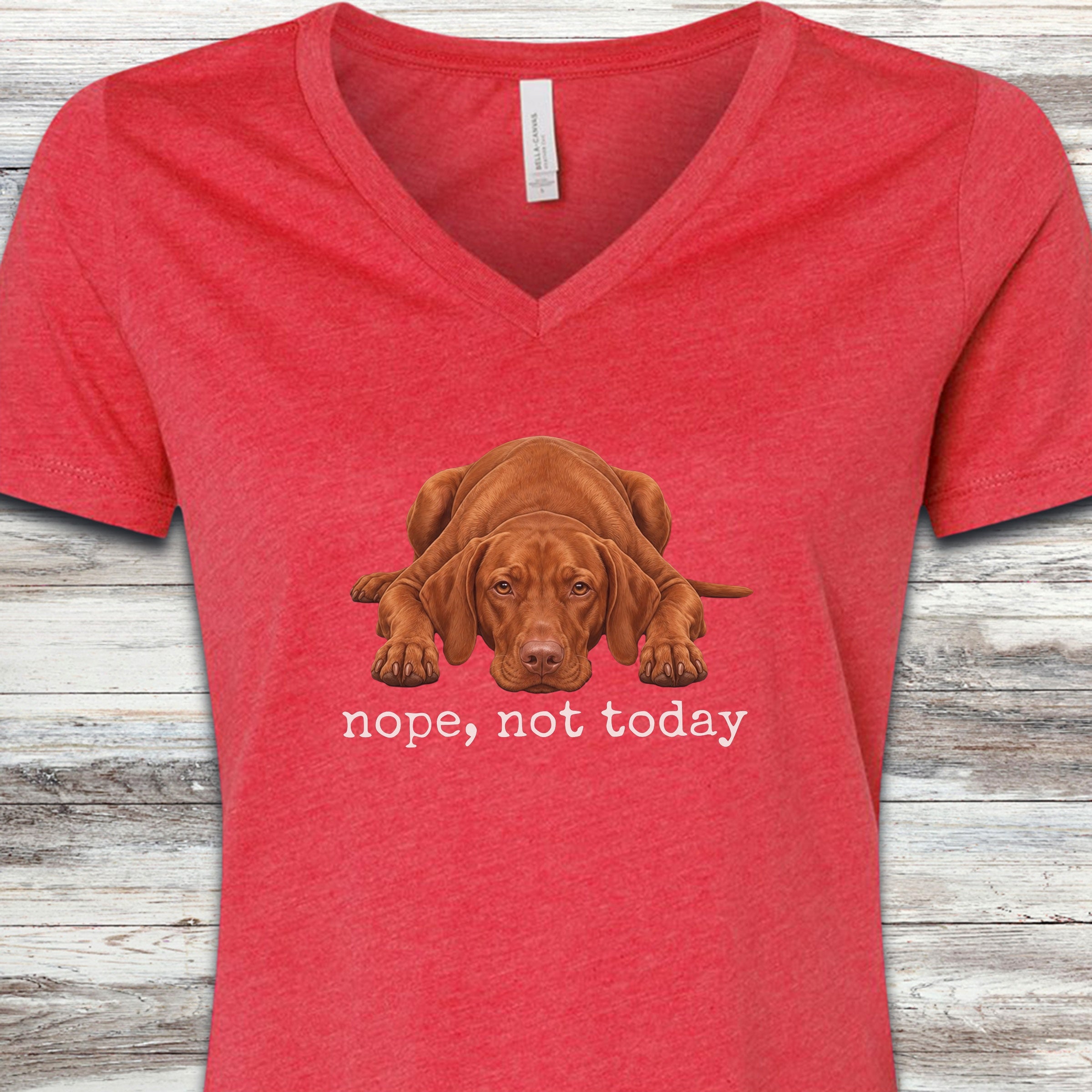 Vizsla Nope V-Neck Tee - Heather Red