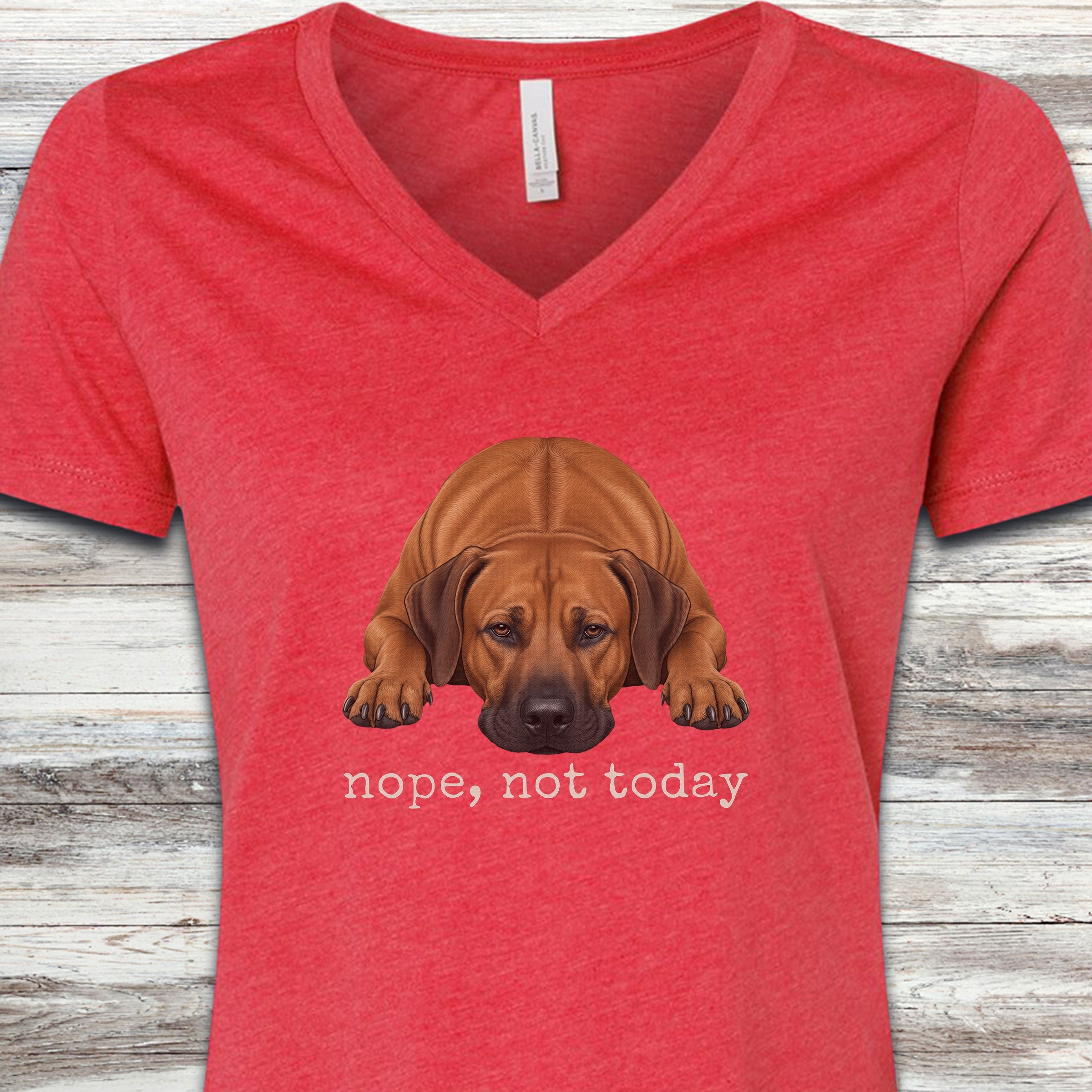 Rhodesian Ridgeback Nope V-Neck Tee - Heather Red