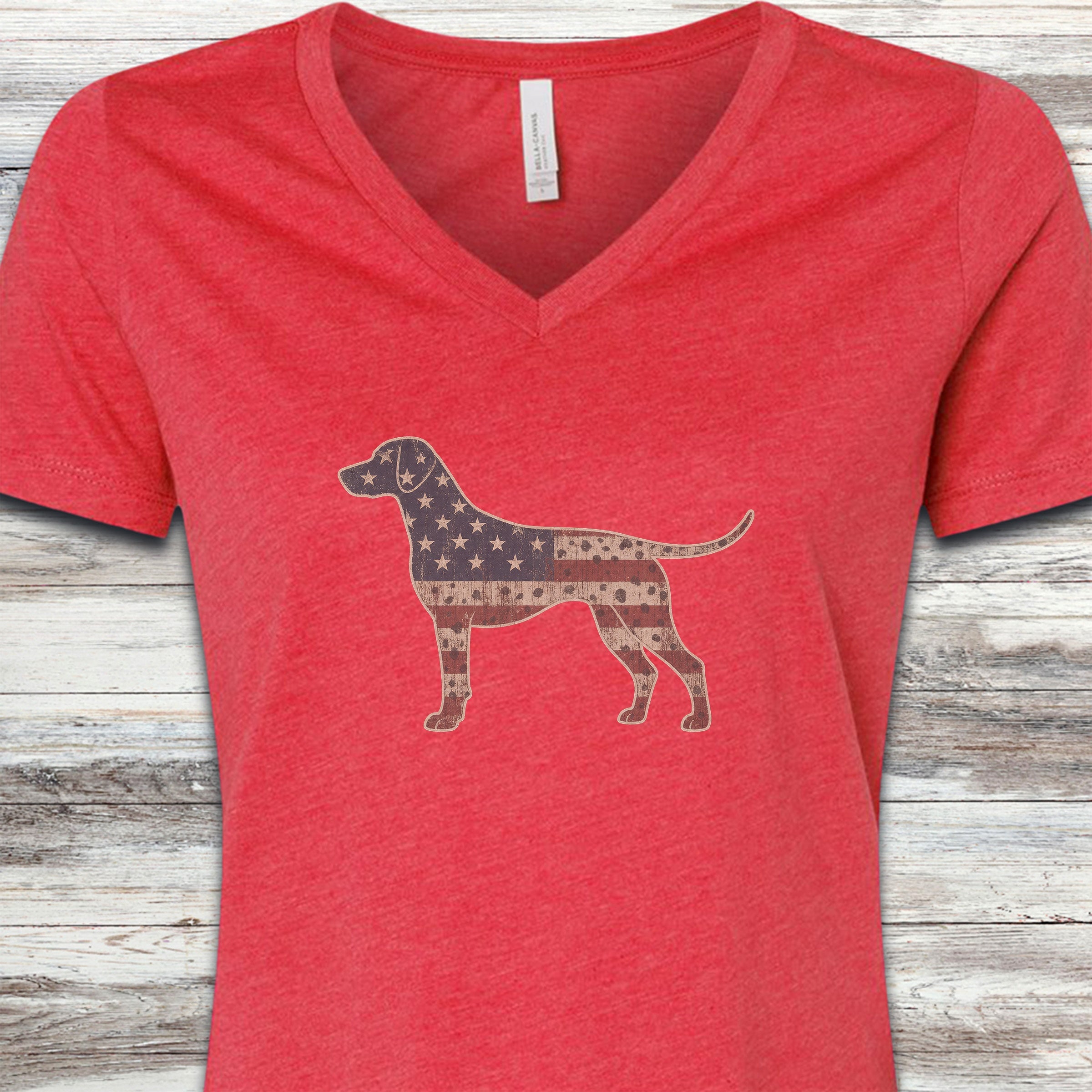 Dalmatian Vintage USA V-Neck Tee - Heather Red