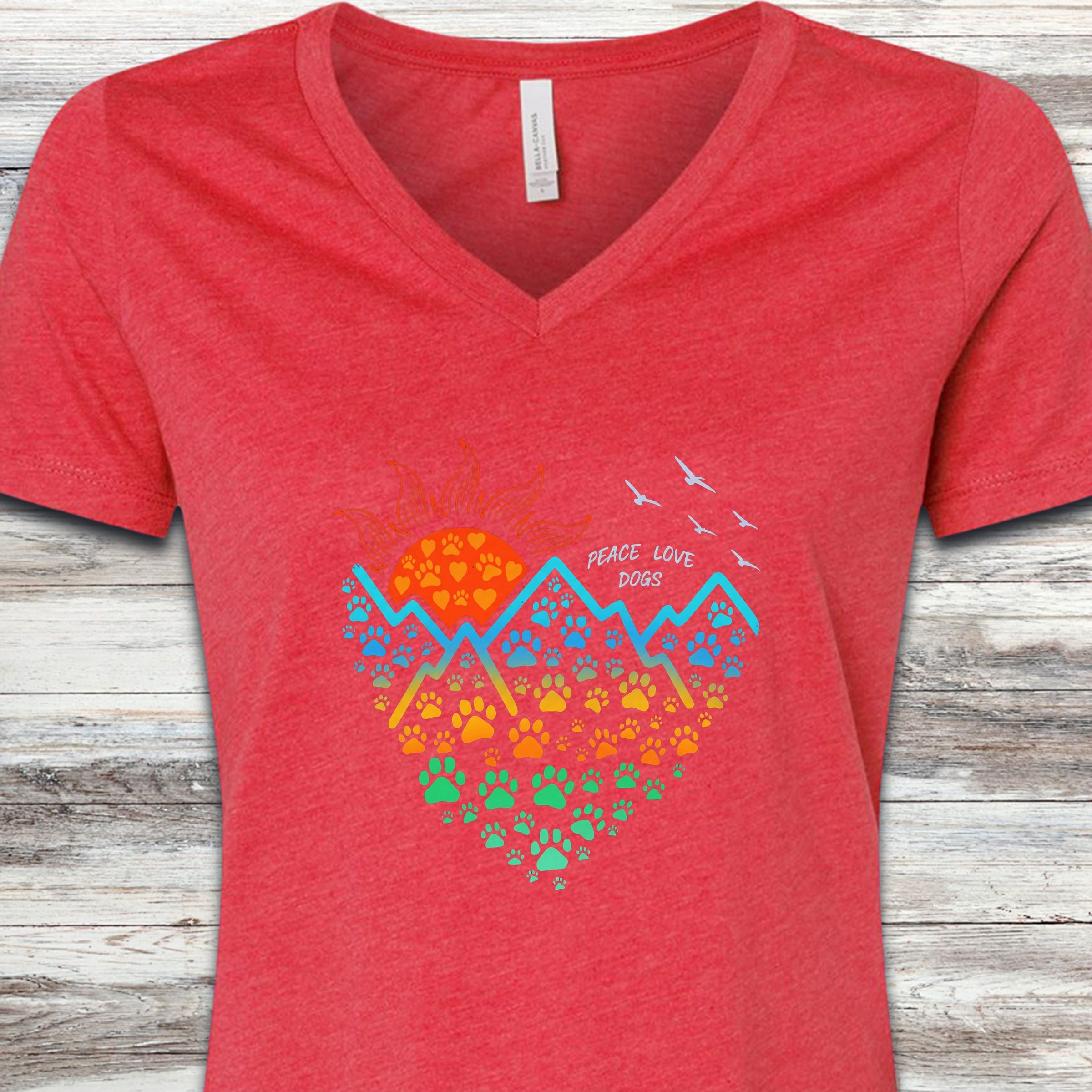 Adventure Heart V-Neck Tee - Heather Red