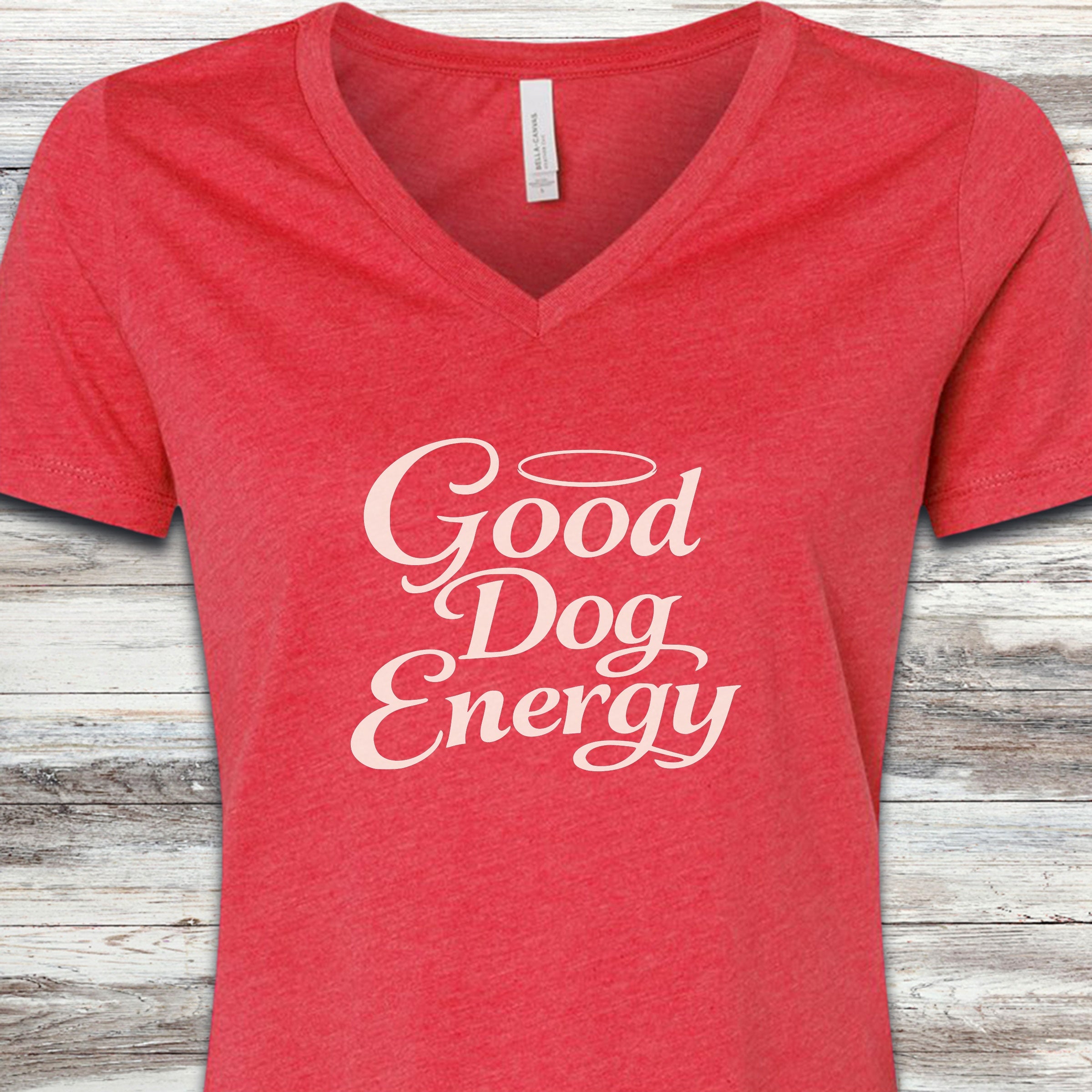 Good Dog Energy V-Neck Tee - Heather Red
