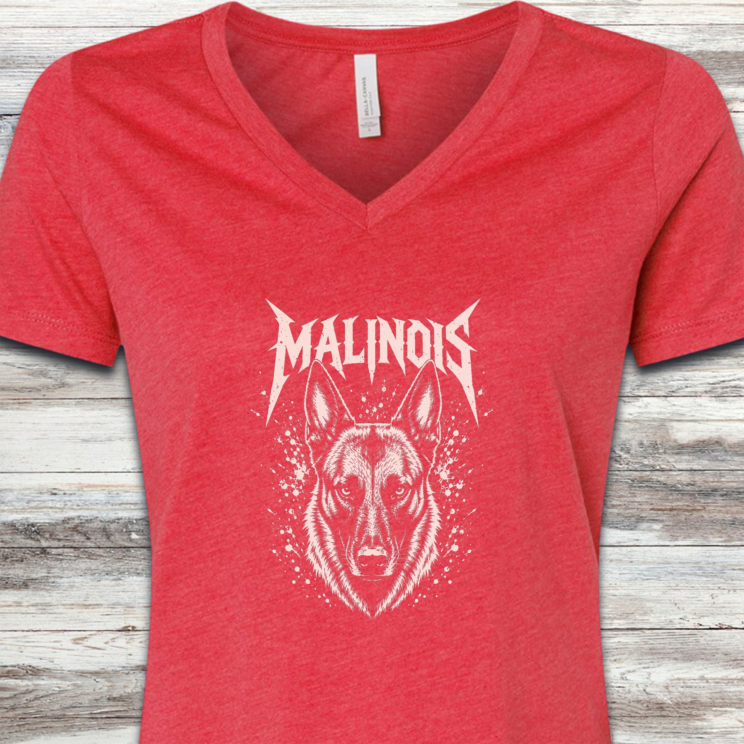 Belgian Malinois Metal V-Neck Tee - Heather Red