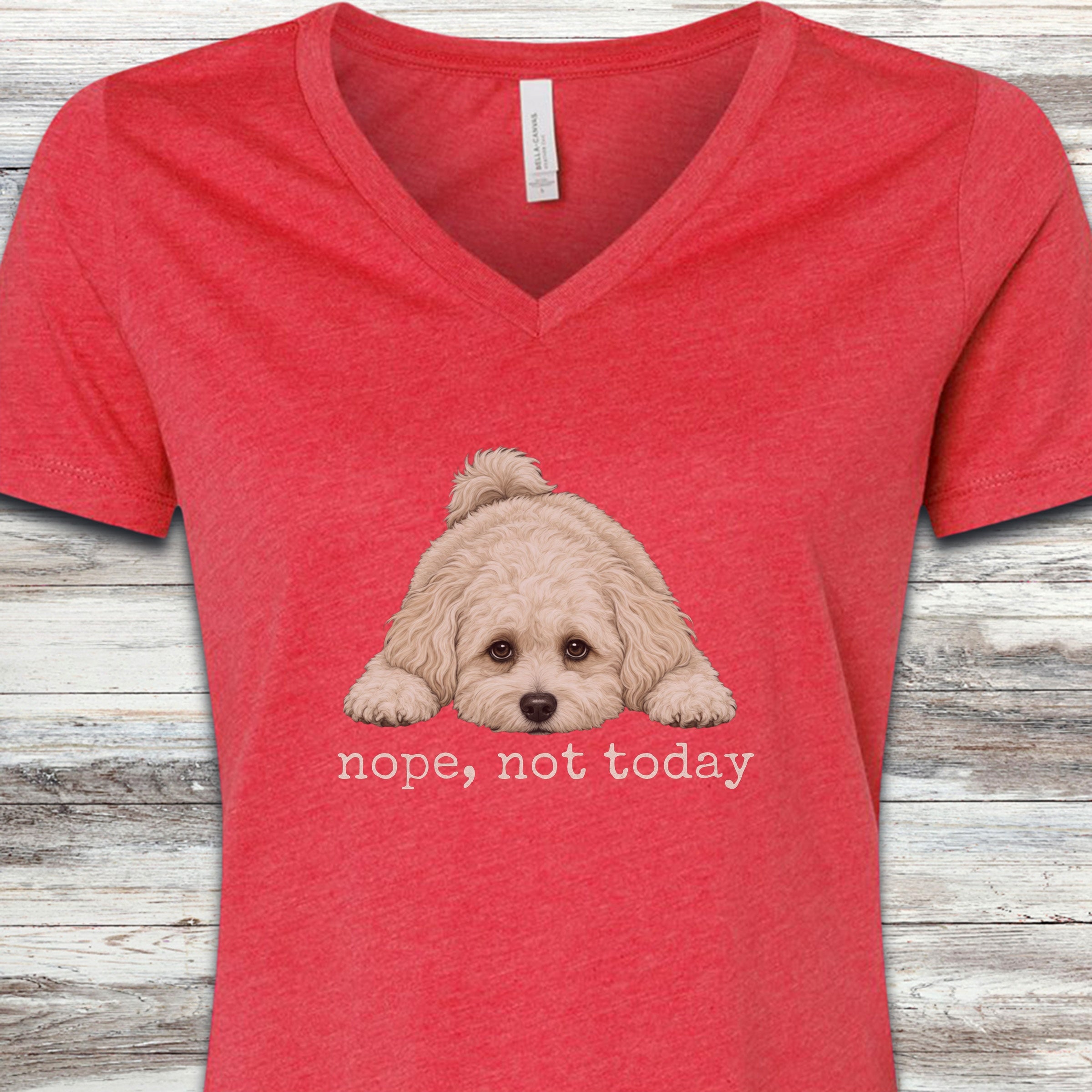 Maltipoo Nope V-Neck Tee - Heather Red