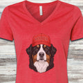 Bernese Mountain Dog Berner Hat V-Neck Tee - Heather Red