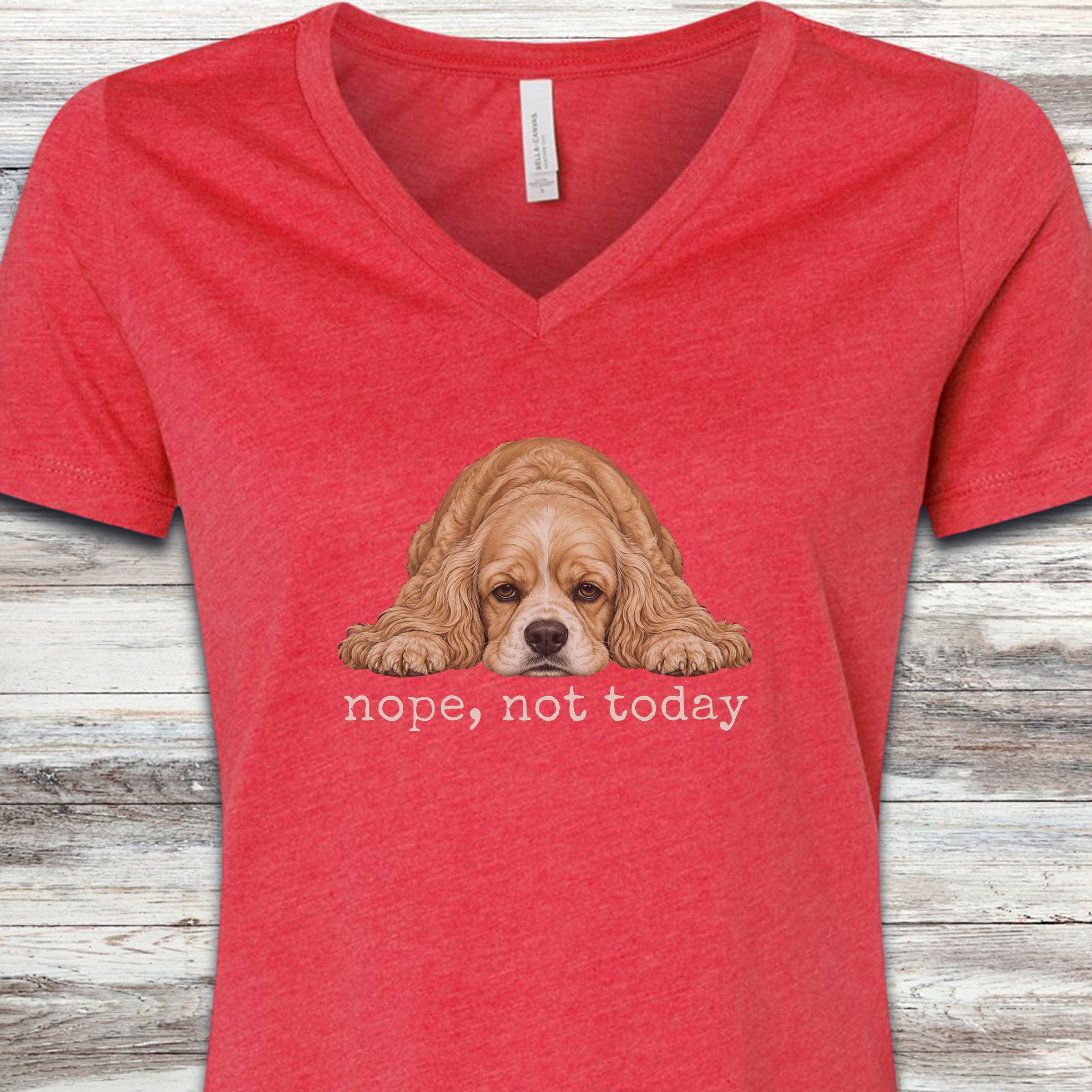 Cocker Spaniel Nope V-Neck Tee - Heather Red