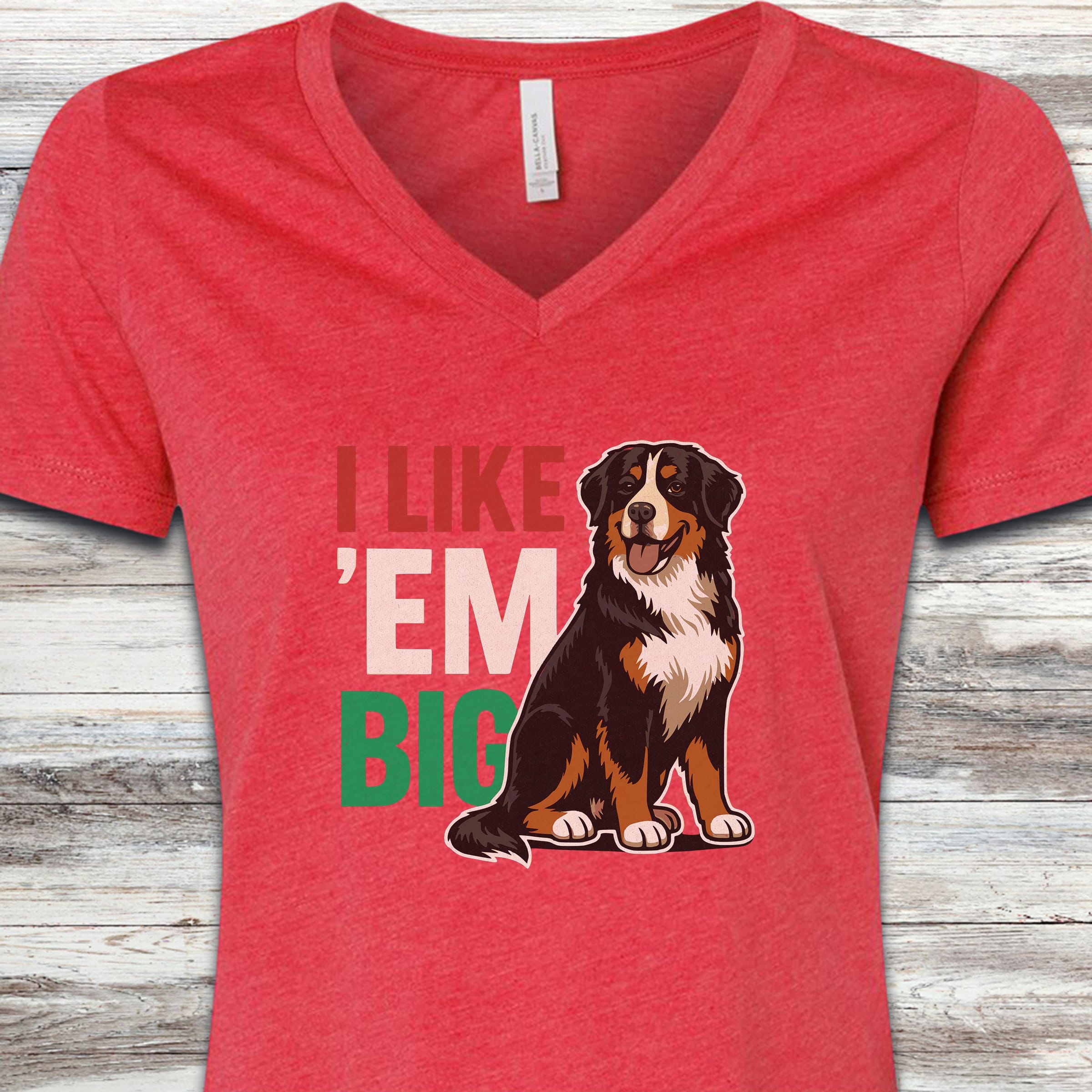 Bernese Mountain Dog Big V-Neck Tee - Heather Red