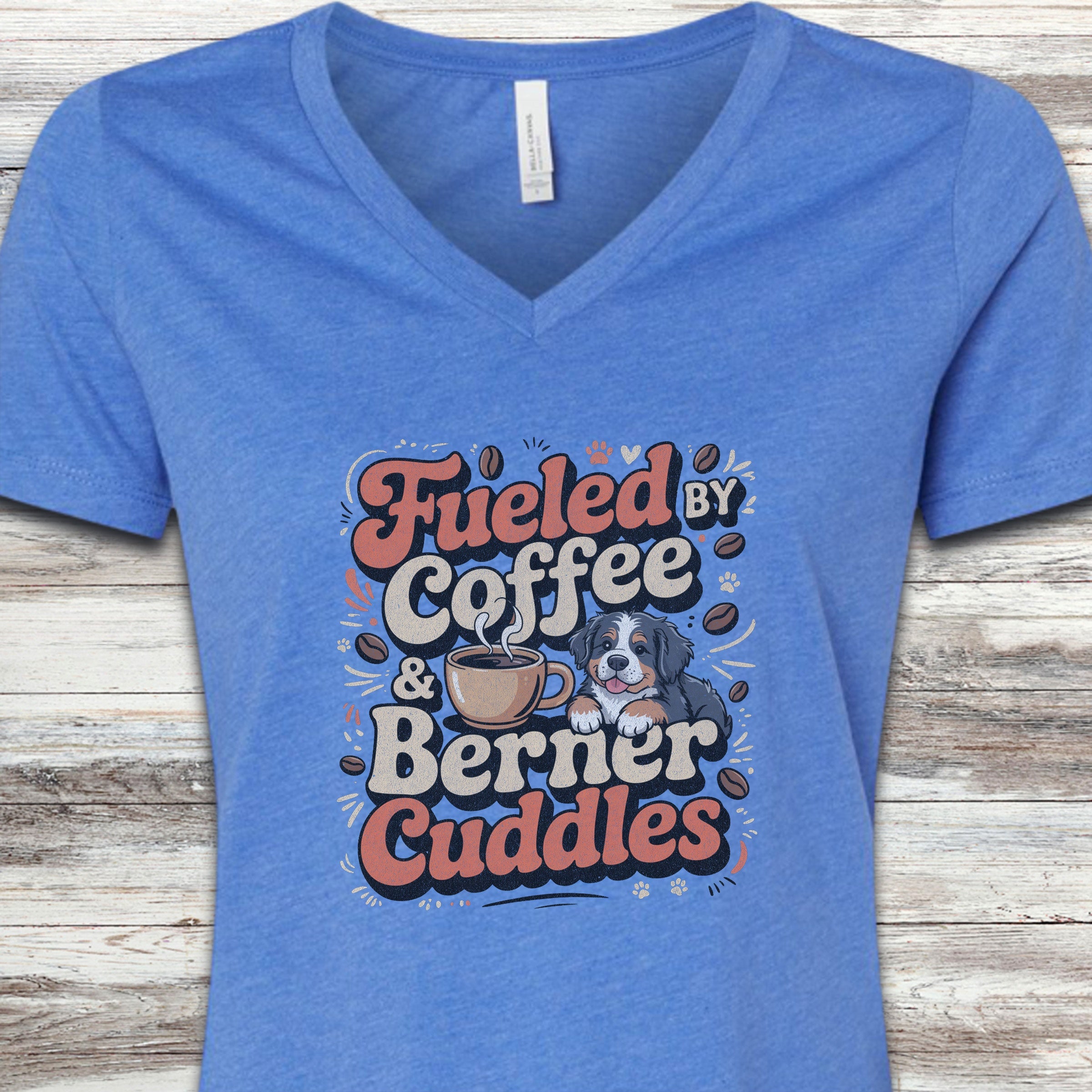 Bernese Mountain Dog Cuddles V-Neck Tee - Heather True Royal
