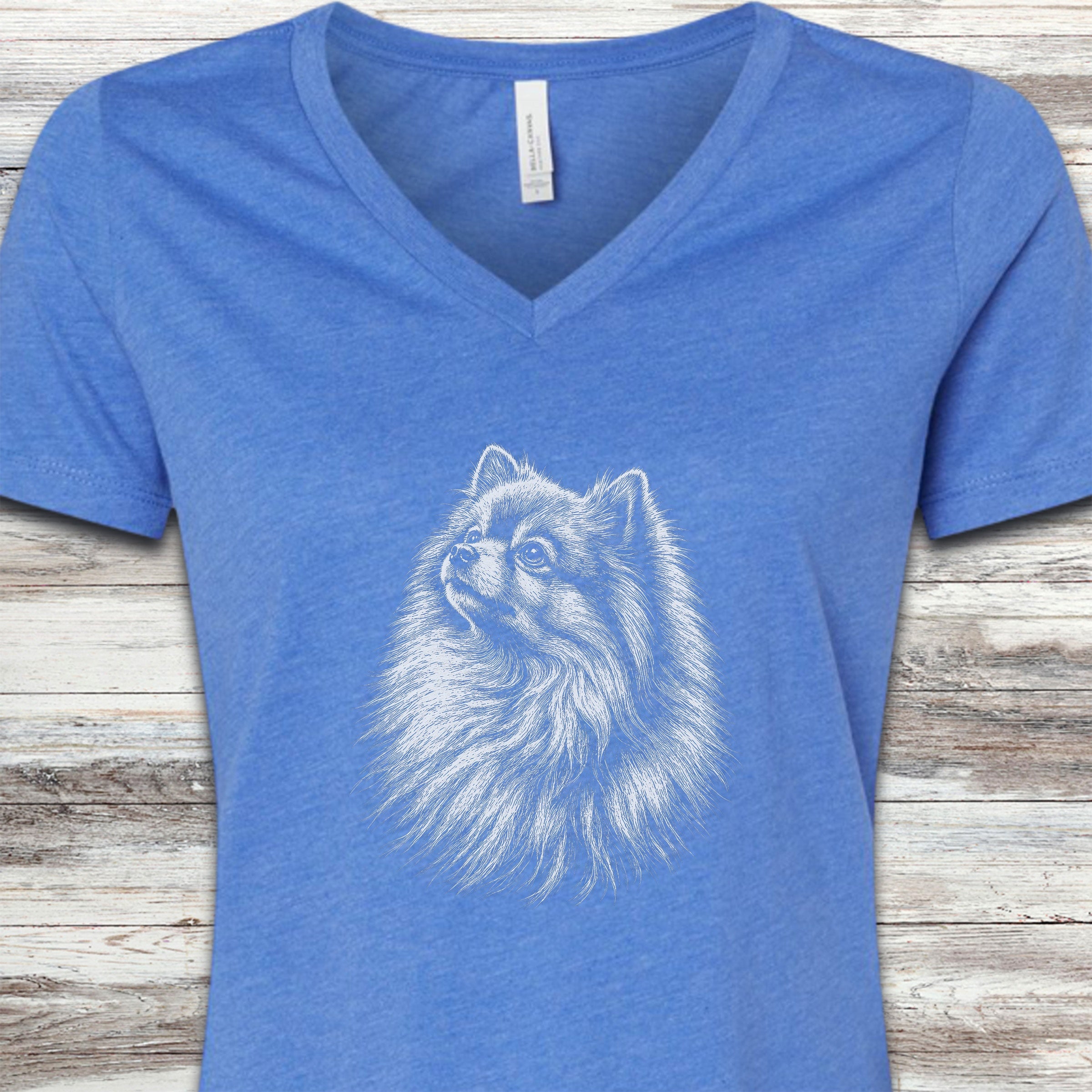 Pomeranian Loyalty V-Neck Tee - Heather True Royal