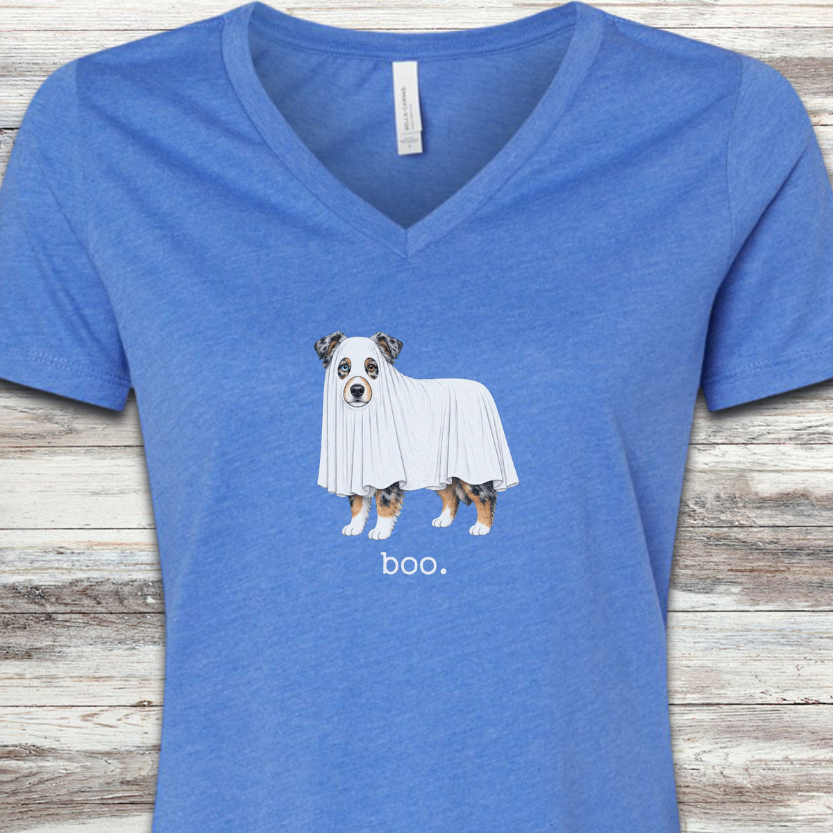 American Shepherd Boo V-Neck Tee - Heather True Royal