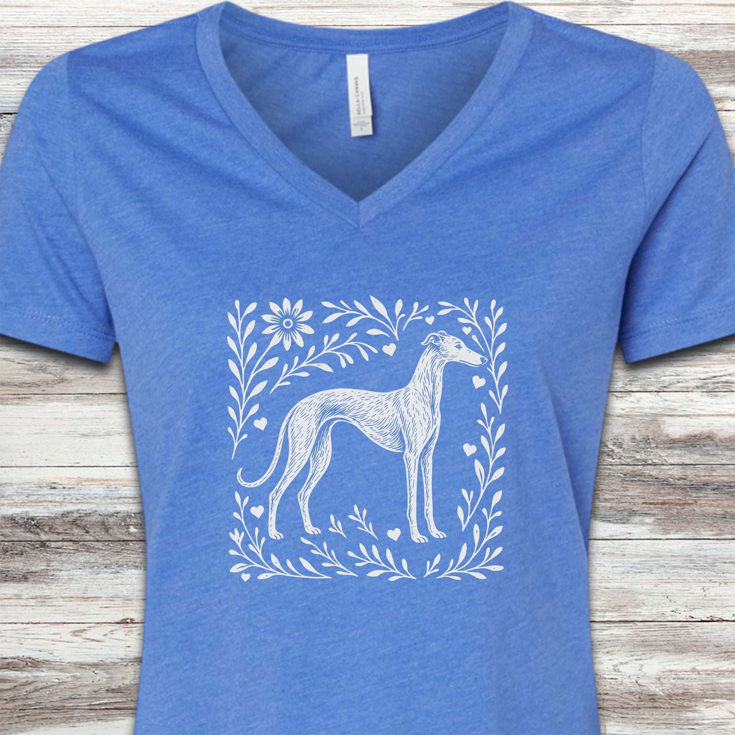 Greyhound Linocut V-Neck Tee - Heather True Royal