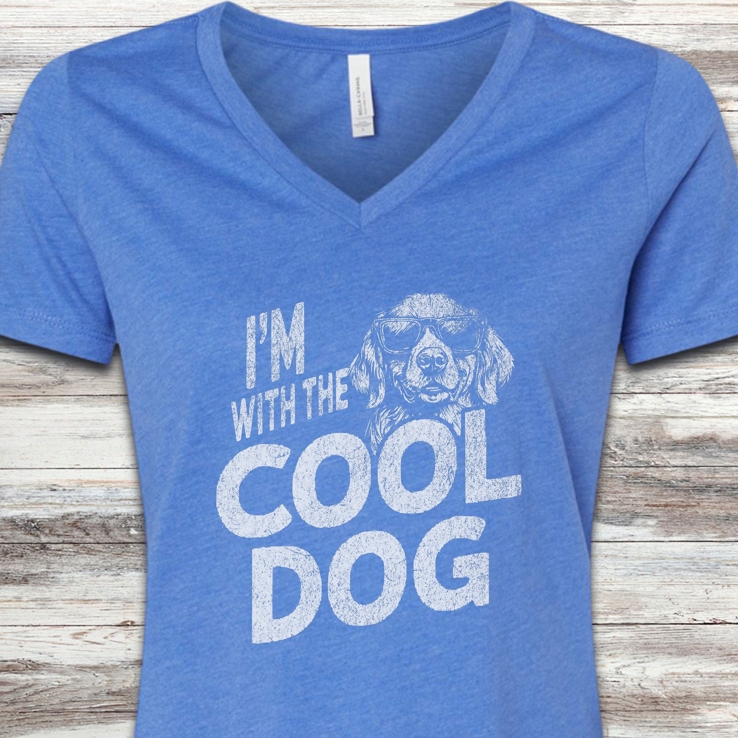 Golden Retriever Cool Dog V-Neck Tee - Heather True Royal