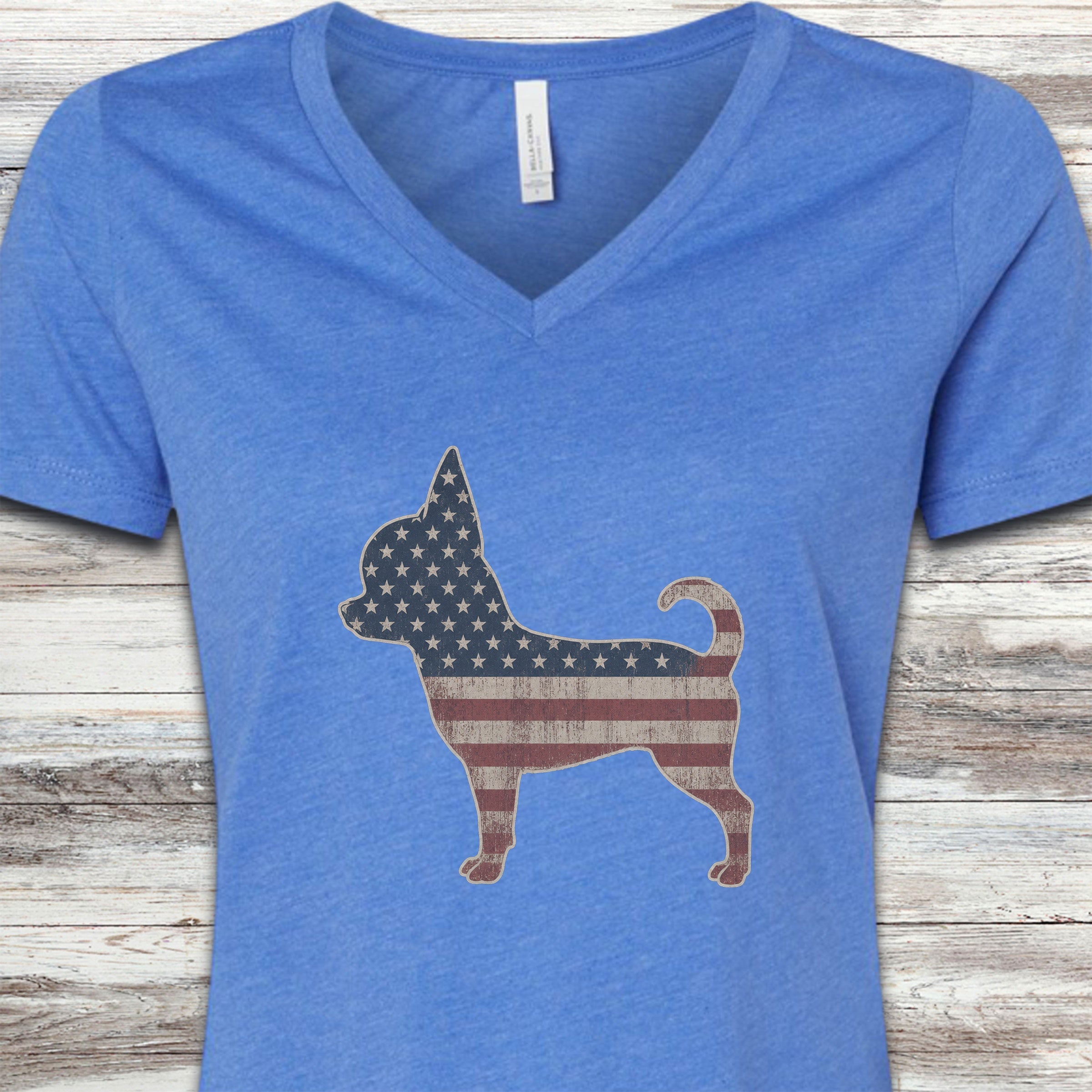 Chihuahua Vintage USA V-Neck Tee - Heather True Royal