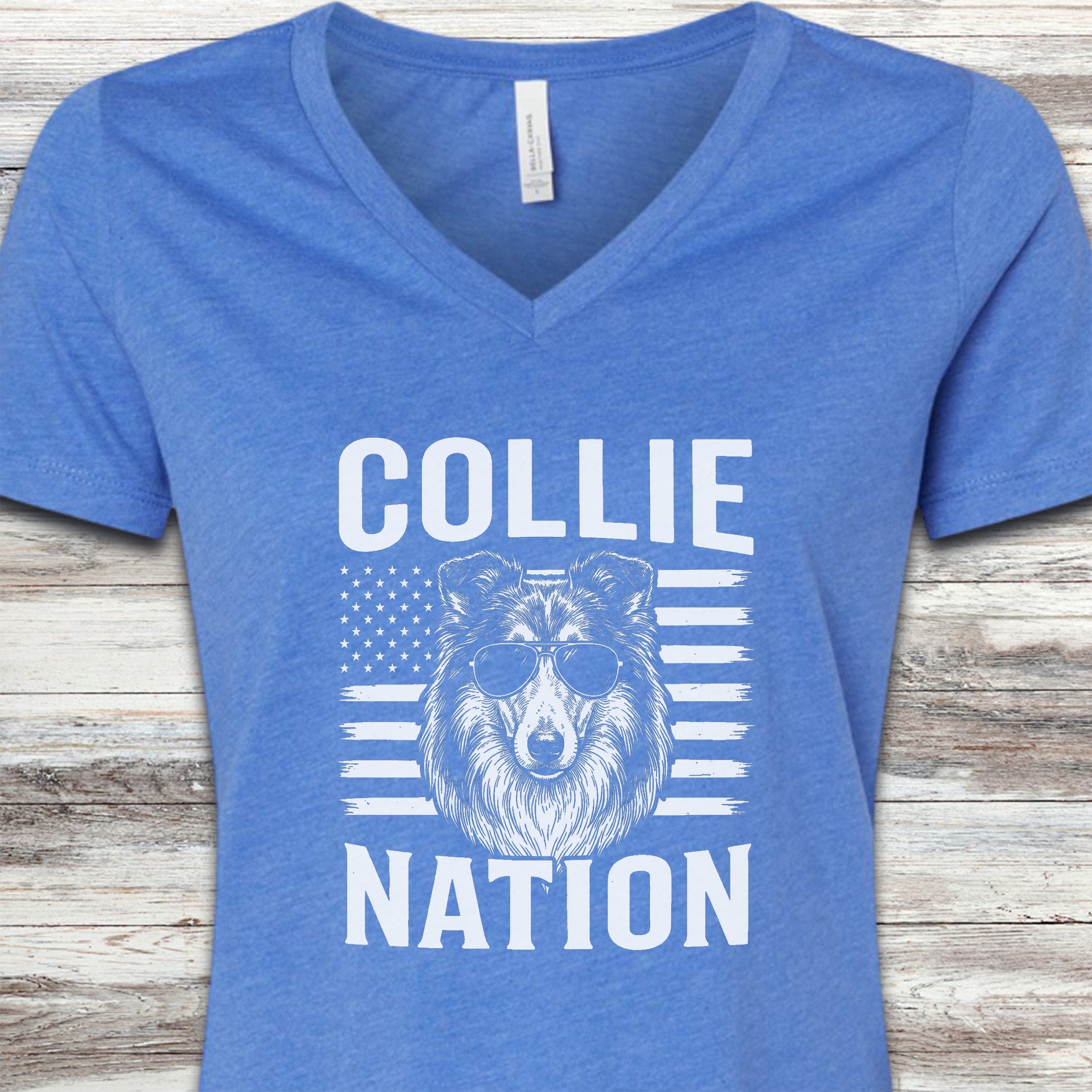 Rough Collie Nation V-Neck Tee - Heather True Royal