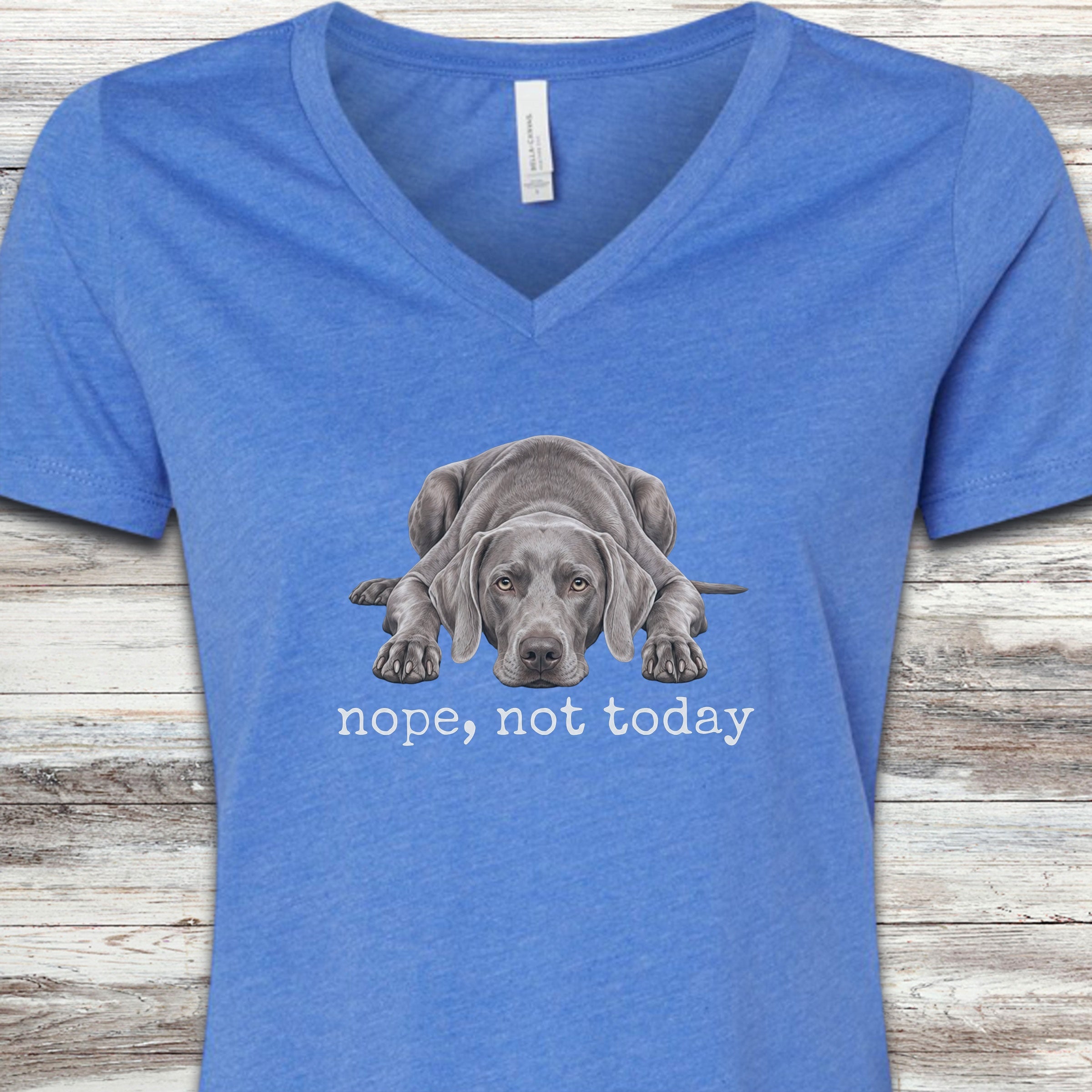 Weimaraner Nope V-Neck Tee - Heather True Royal