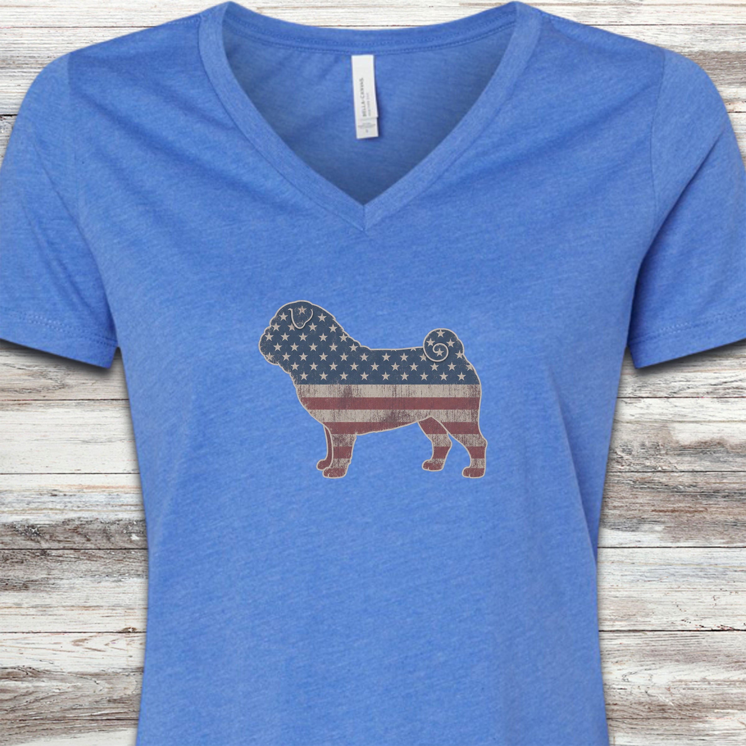 Pug Vintage USA V-Neck Tee - Heather True Royal