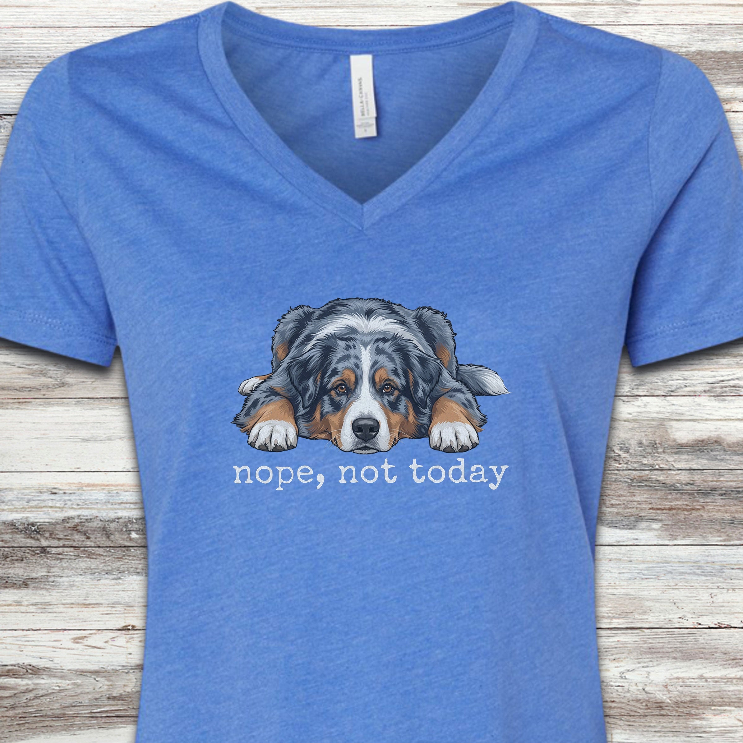 Australian Shepherd Nope V-Neck Tee - Heather True Royal
