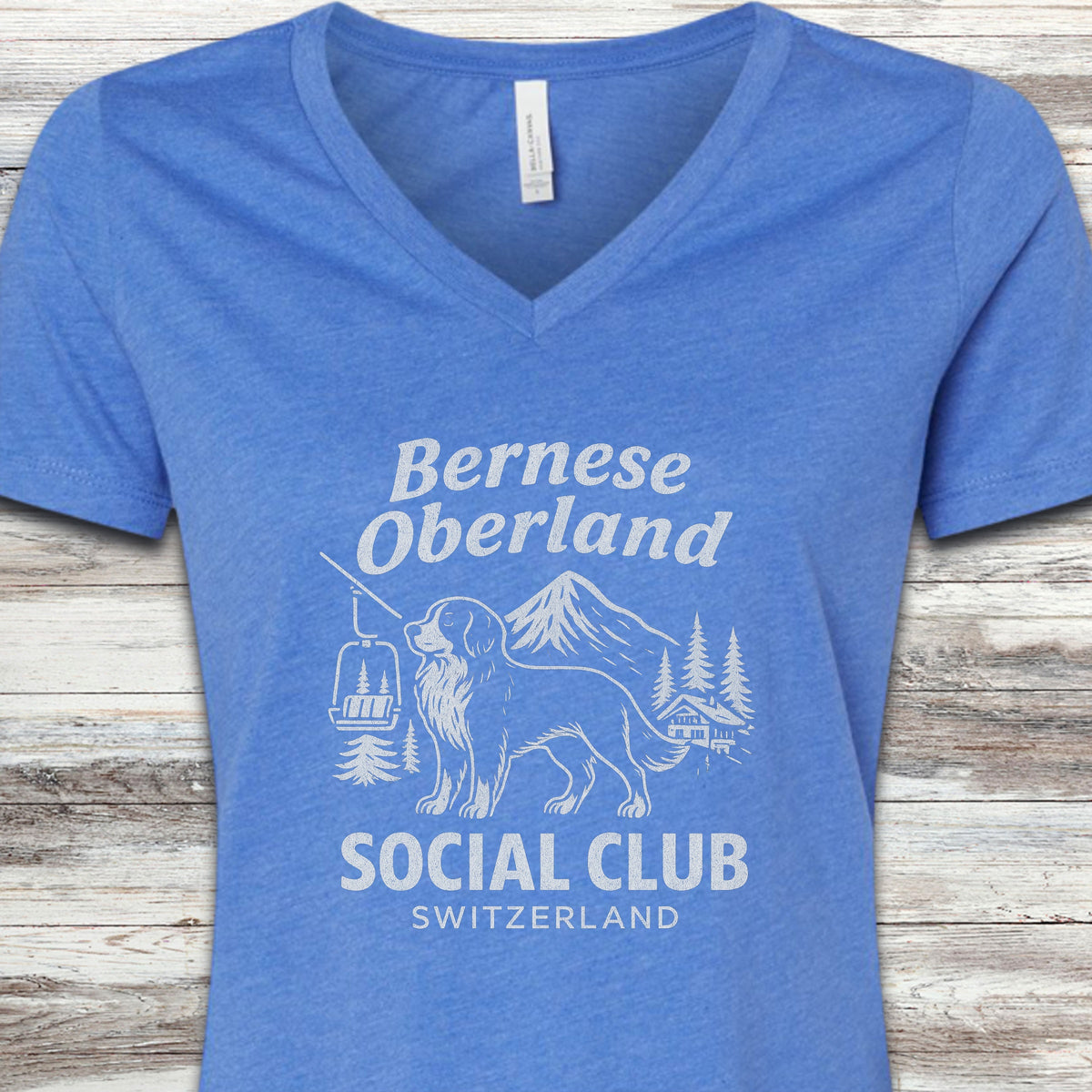 Bernese Mountain Dog Oberland V-Neck Tee - Heather True Royal