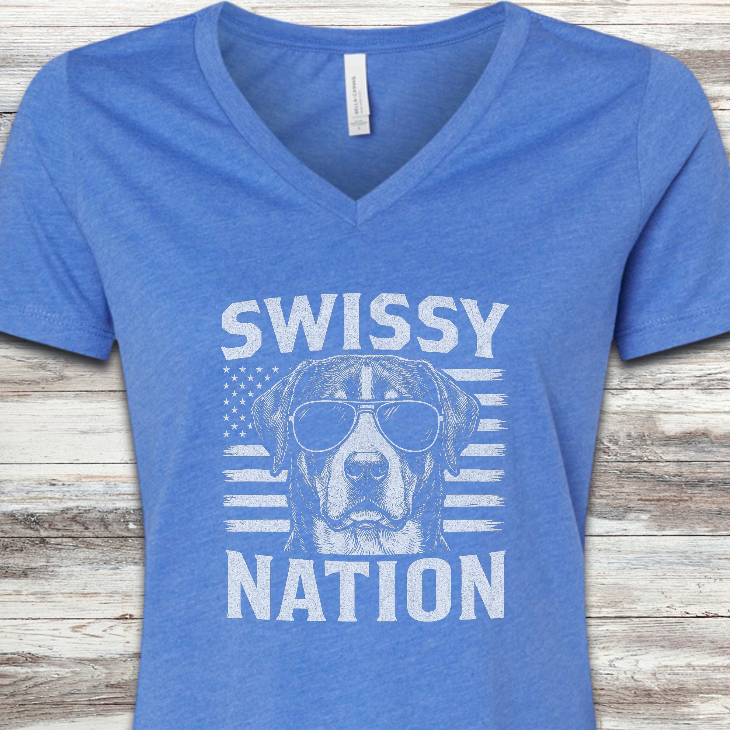 Swiss Mountain Dog Nation V-Neck Tee - Heather True Royal