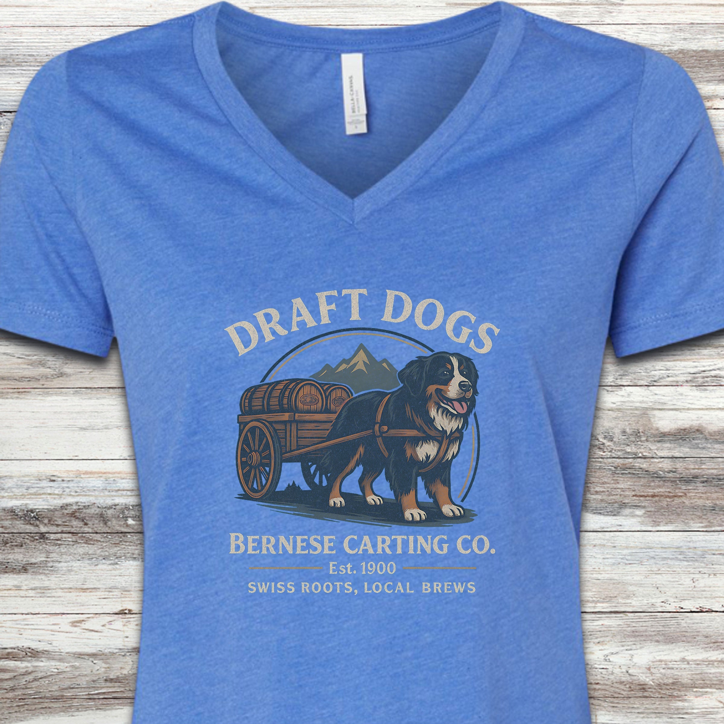 Bernese Mountain Dog Draft Dogs V-Neck Tee - Heather True Royal