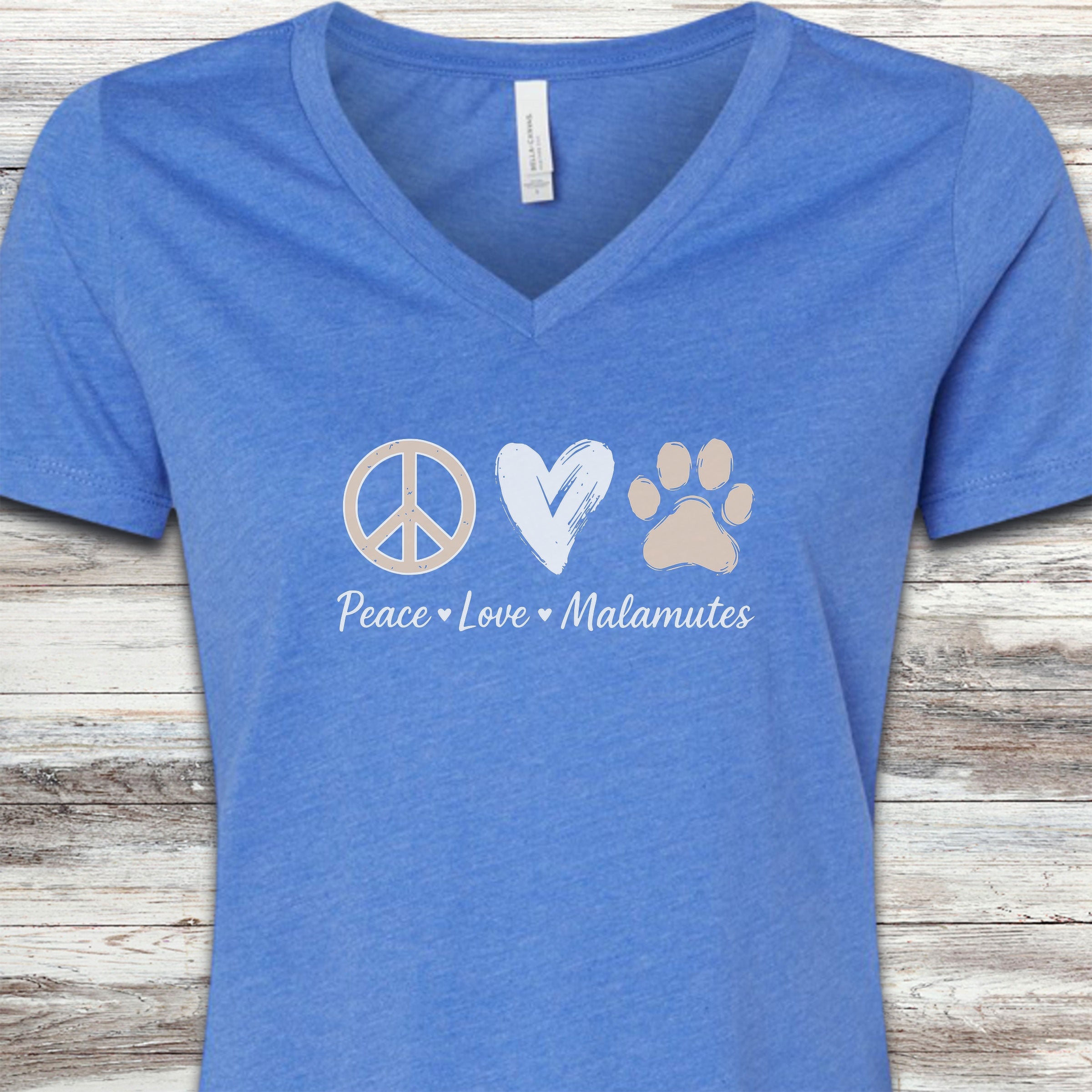 Malamute Peace V-Neck Tee - Heather True Royal