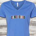 Cane Corso Holiday Faux Patchwork V-Neck Tee - Heather True Royal