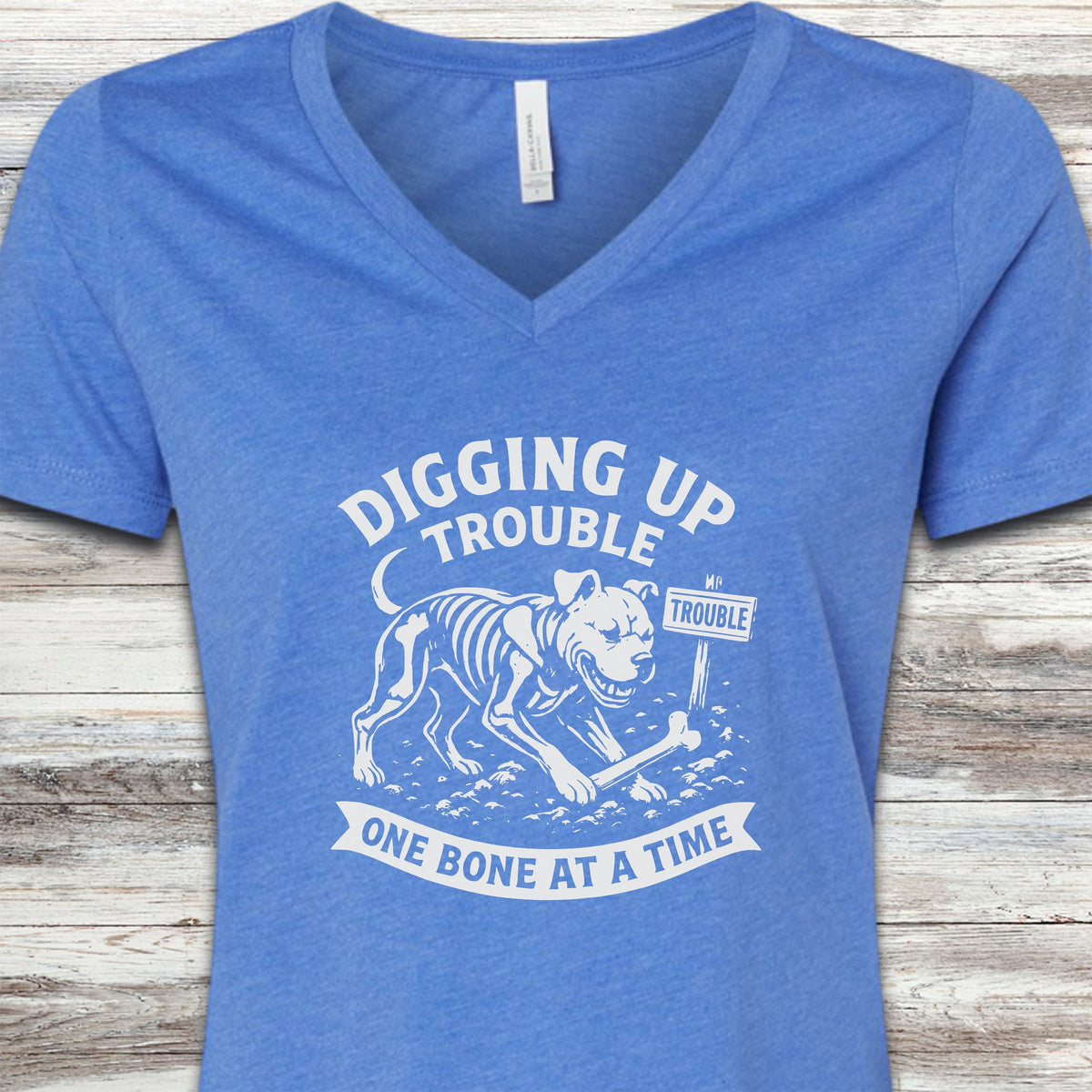 Pit Bull Trouble V-Neck Tee - Heather True Royal