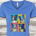 Border Collie Pop Art V-Neck Tee - Heather True Royal