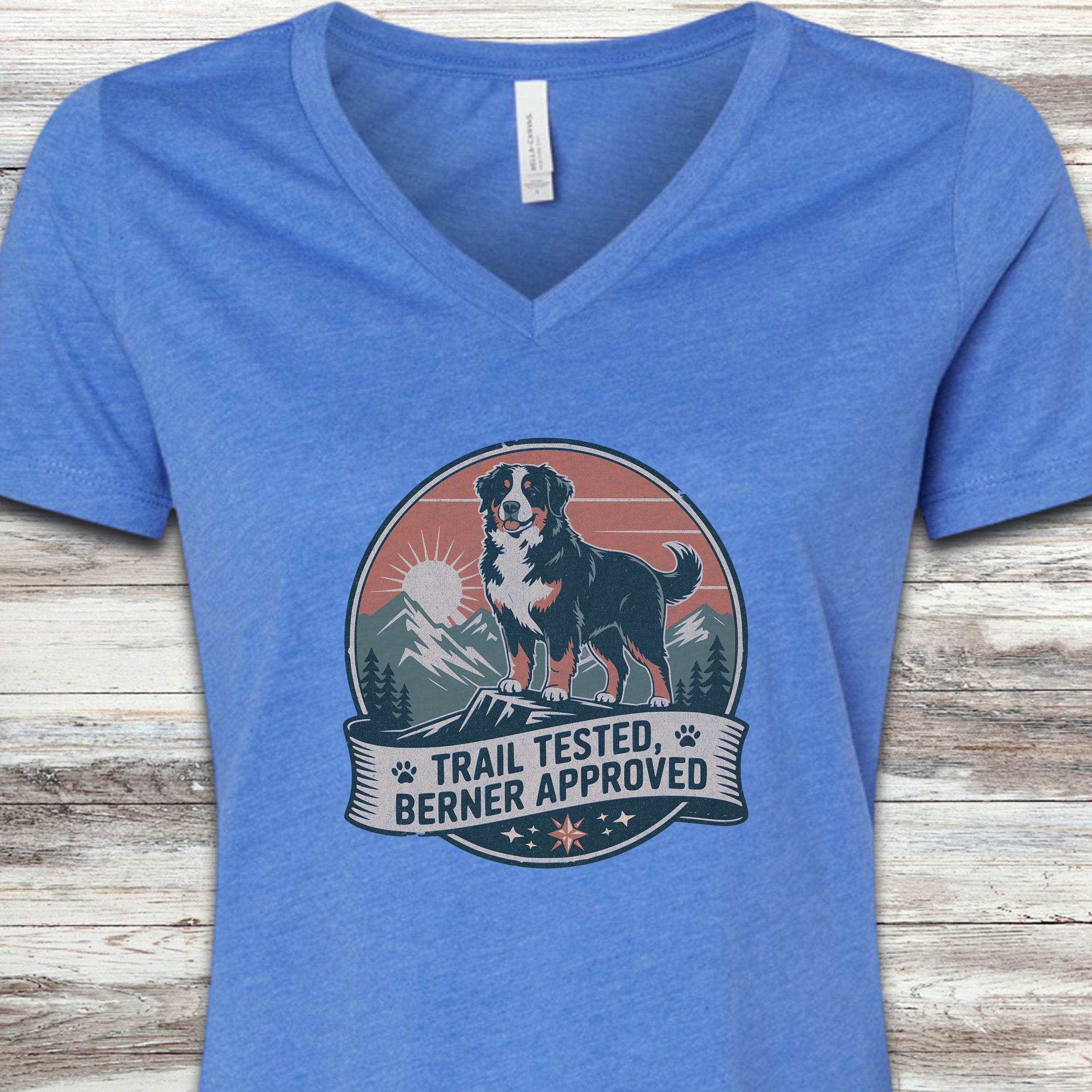 Bernese Mountain Dog Tested V-Neck Tee - Heather True Royal