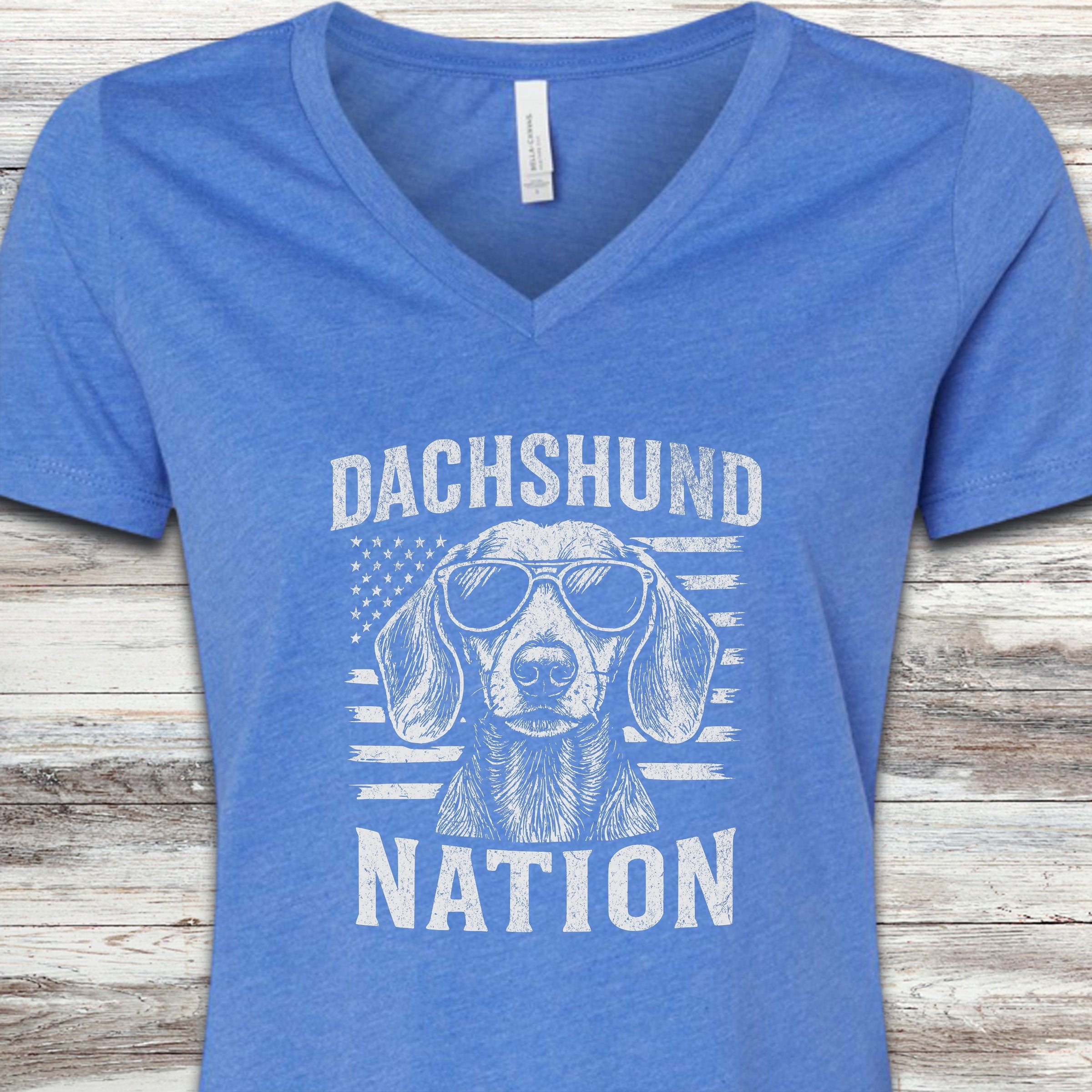 Dachshund Nation V-Neck Tee - Heather True Royal