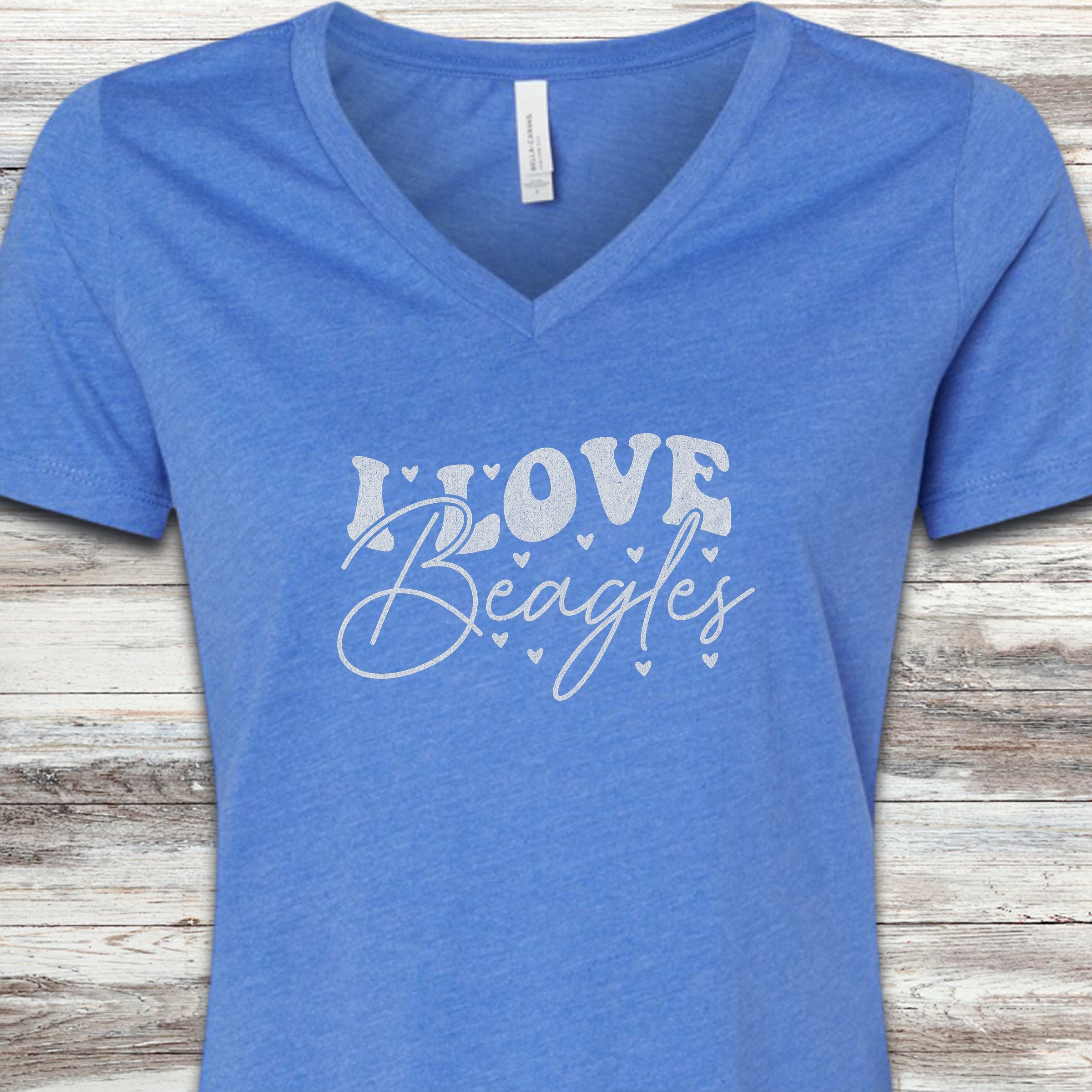 I Love Beagles V-Neck Tee - Heather True Royal