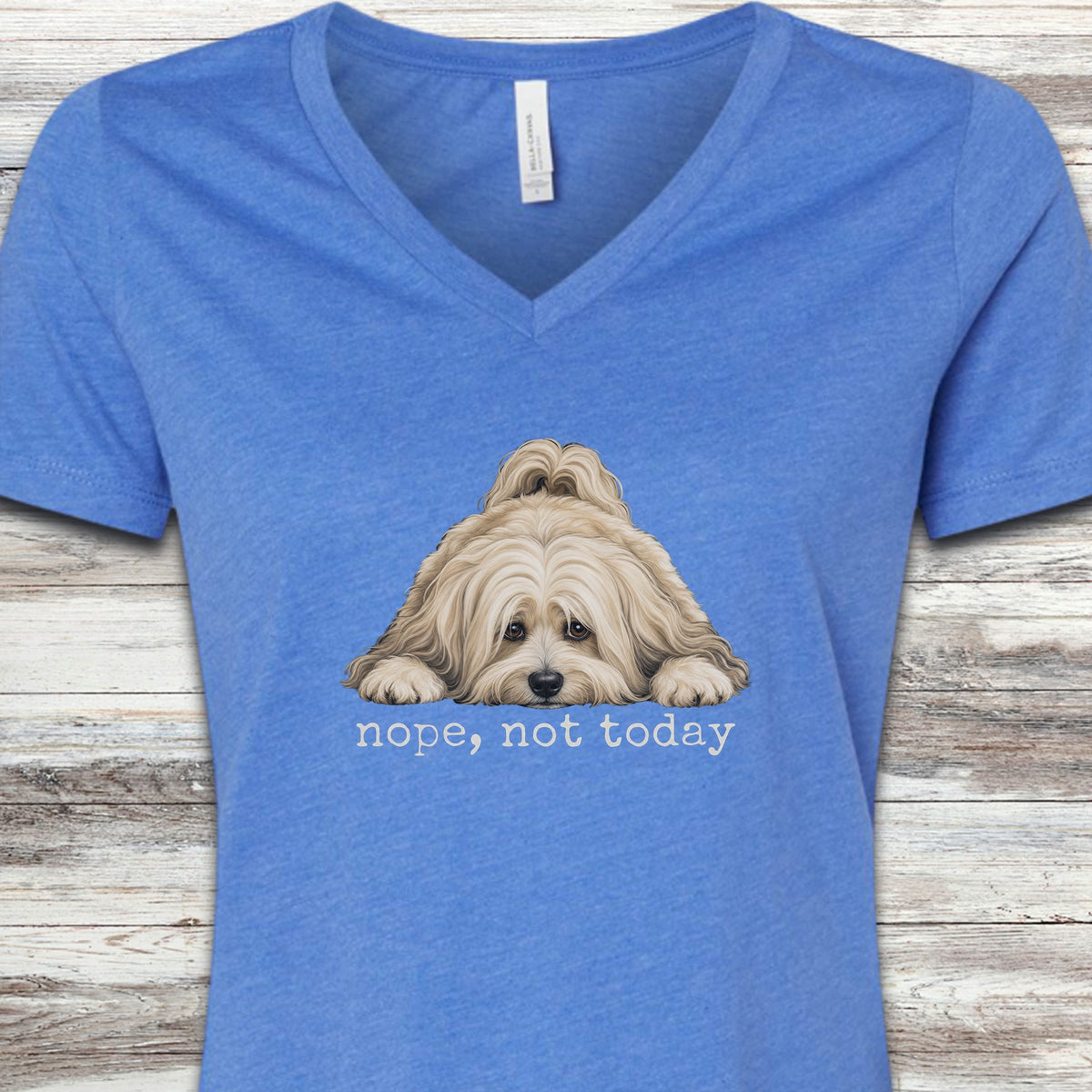 Havanese Nope V-Neck Tee - Heather True Royal