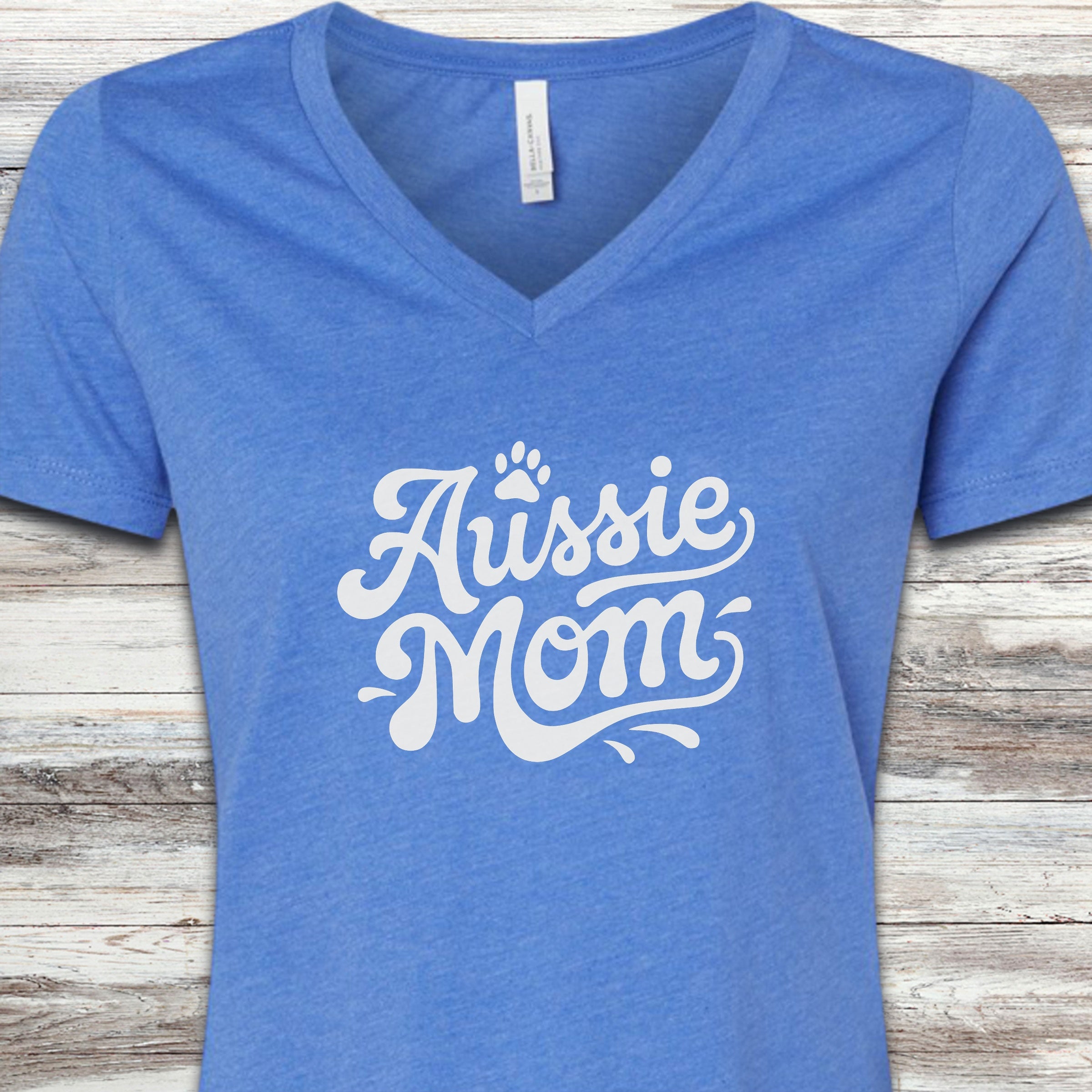 Aussie Groovy Mom V-Neck Tee - Heather True Royal