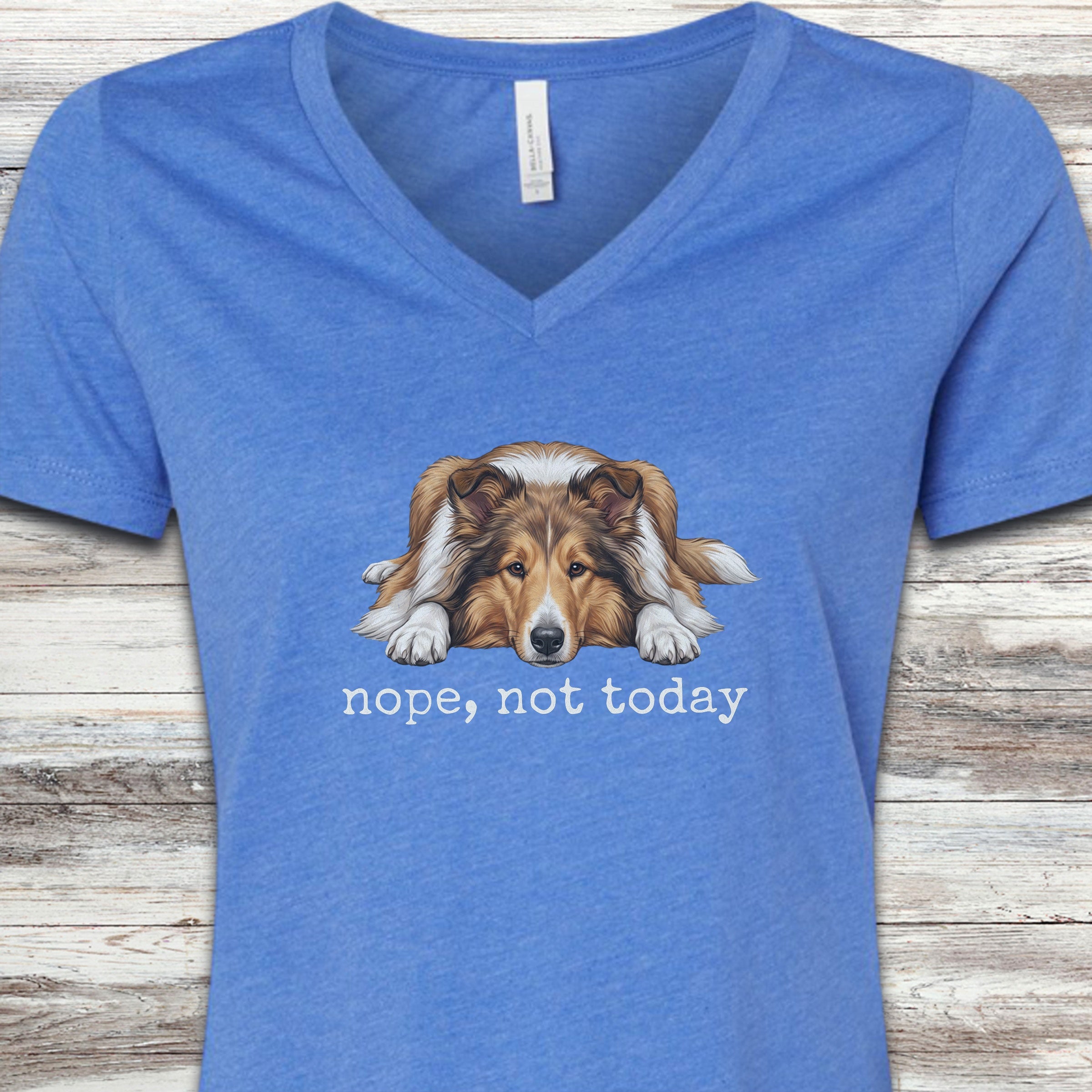 Rough Collie Nope V-Neck Tee - Heather True Royal
