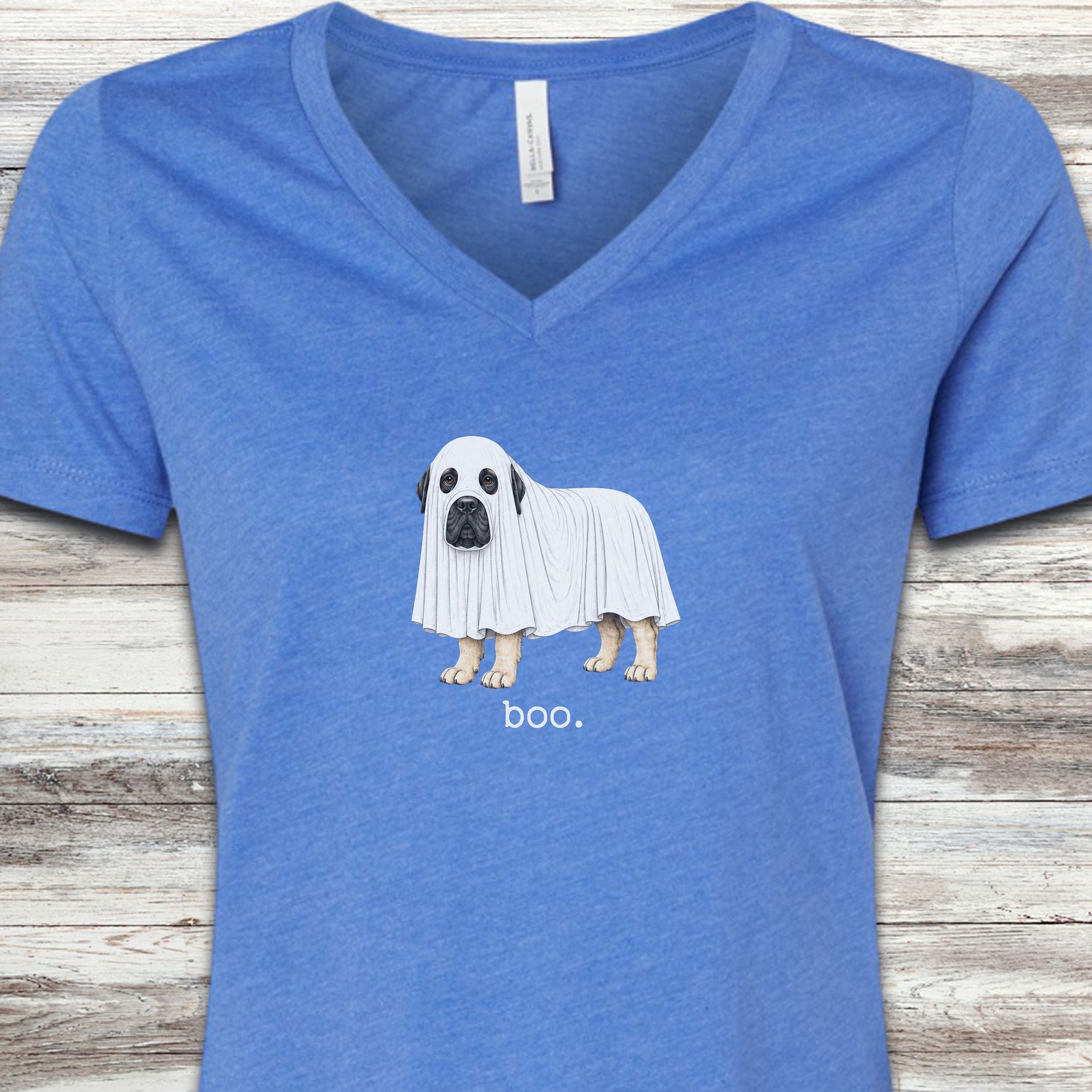 English Mastiff Boo V-Neck Tee - Heather True Royal