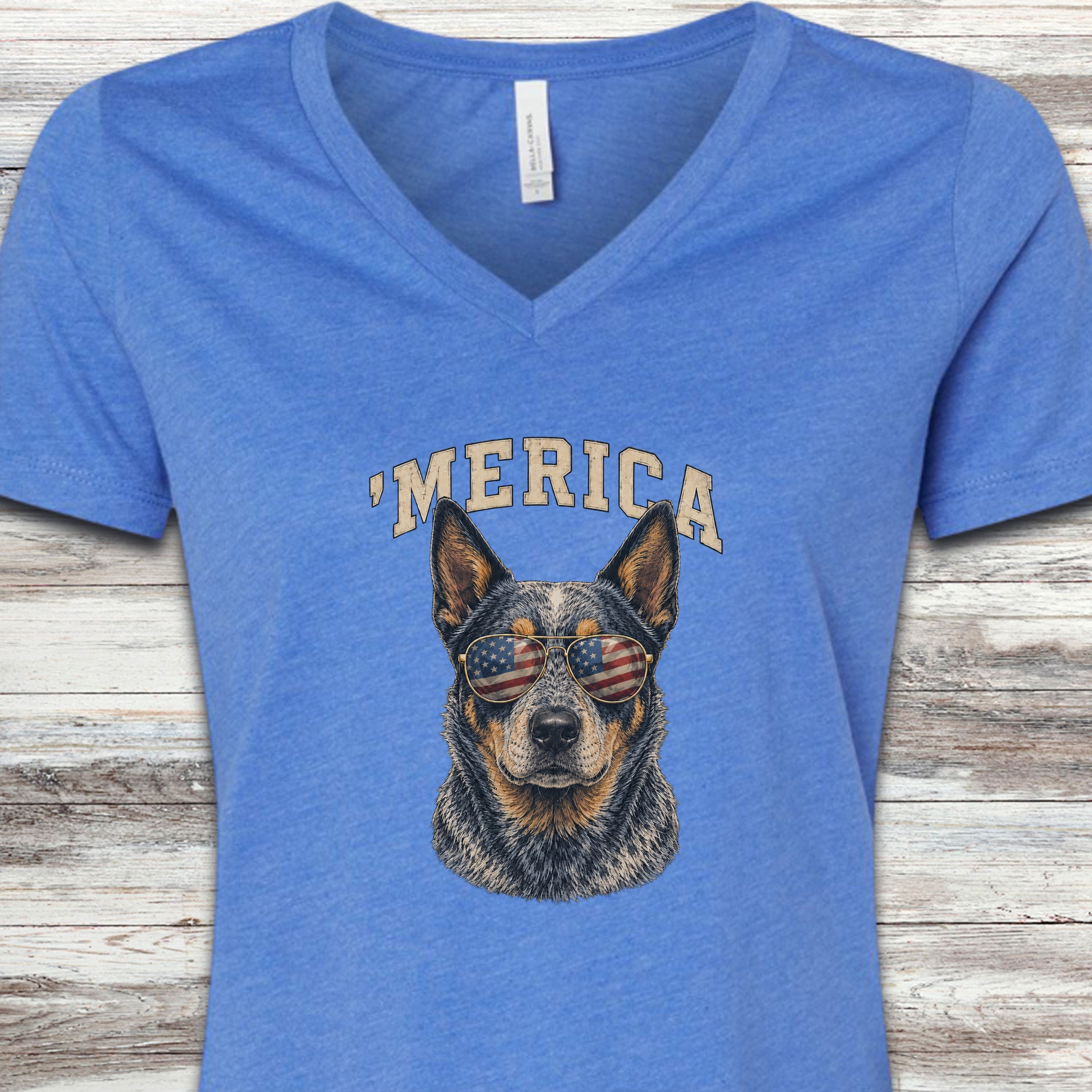 Australian Cattle Dog Blue 'Merica V-Neck Tee - Heather True Royal