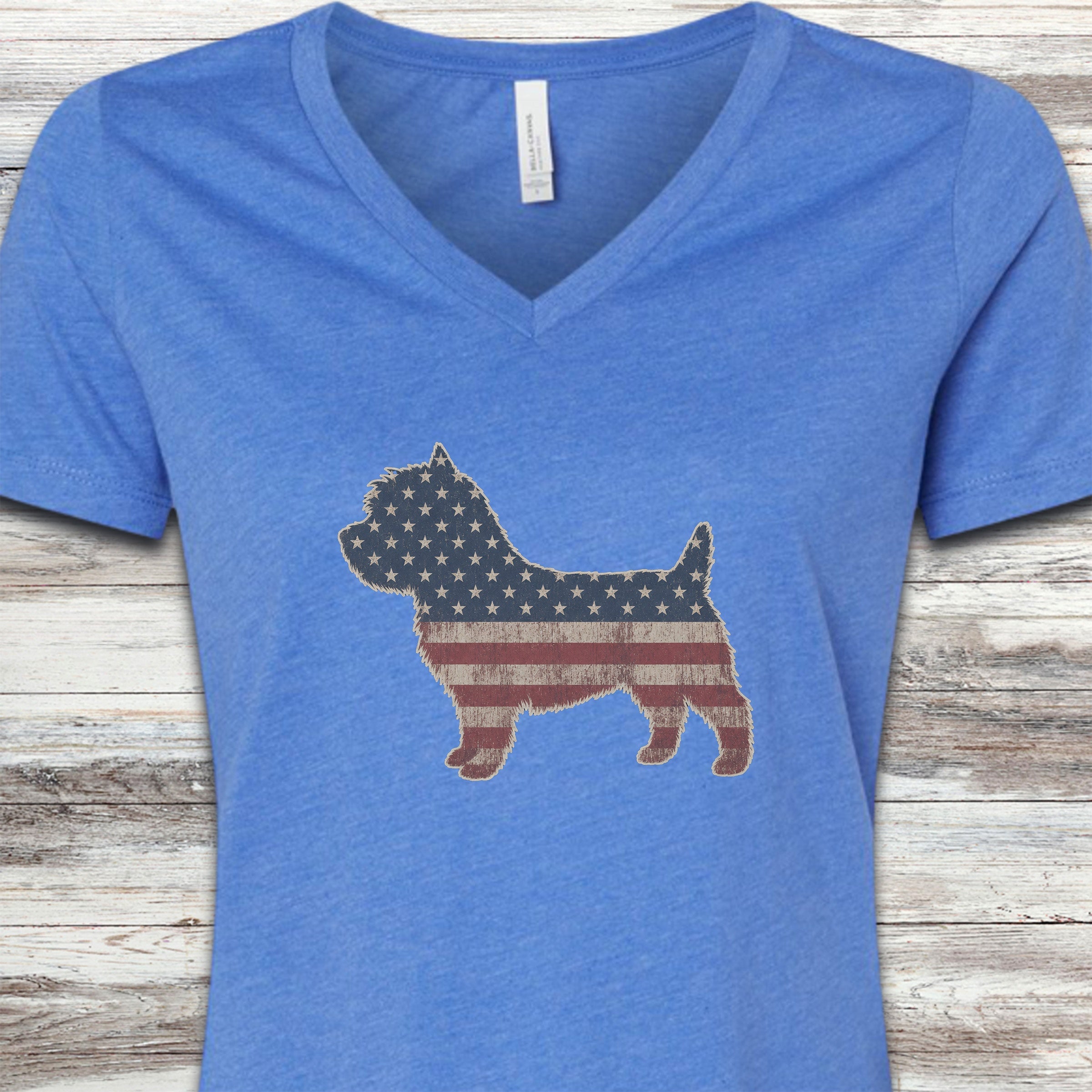 Cairn Terrier Vintage USA V-Neck Tee - Heather True Royal