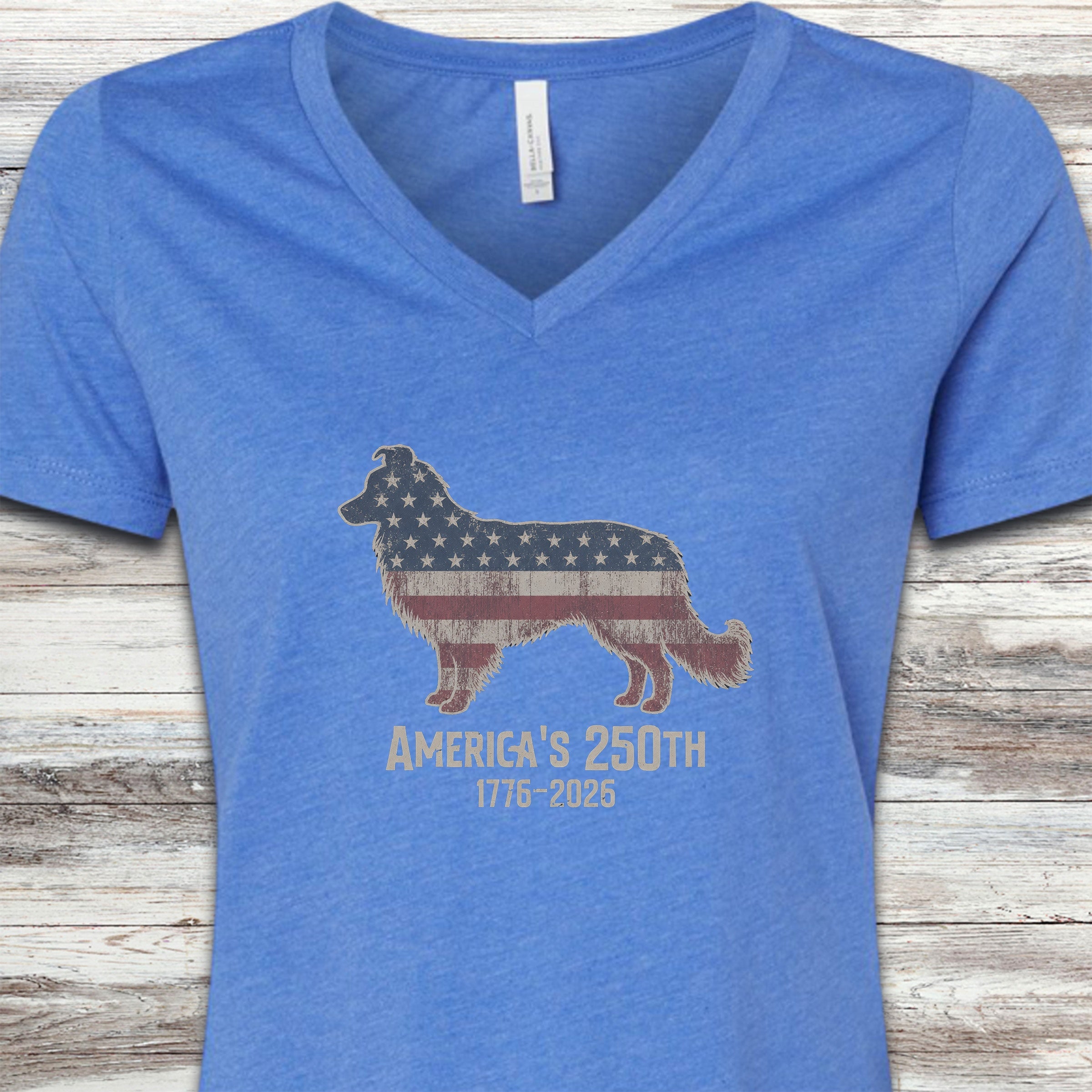 Border Collie 250 V-Neck Tee - Heather True Royal