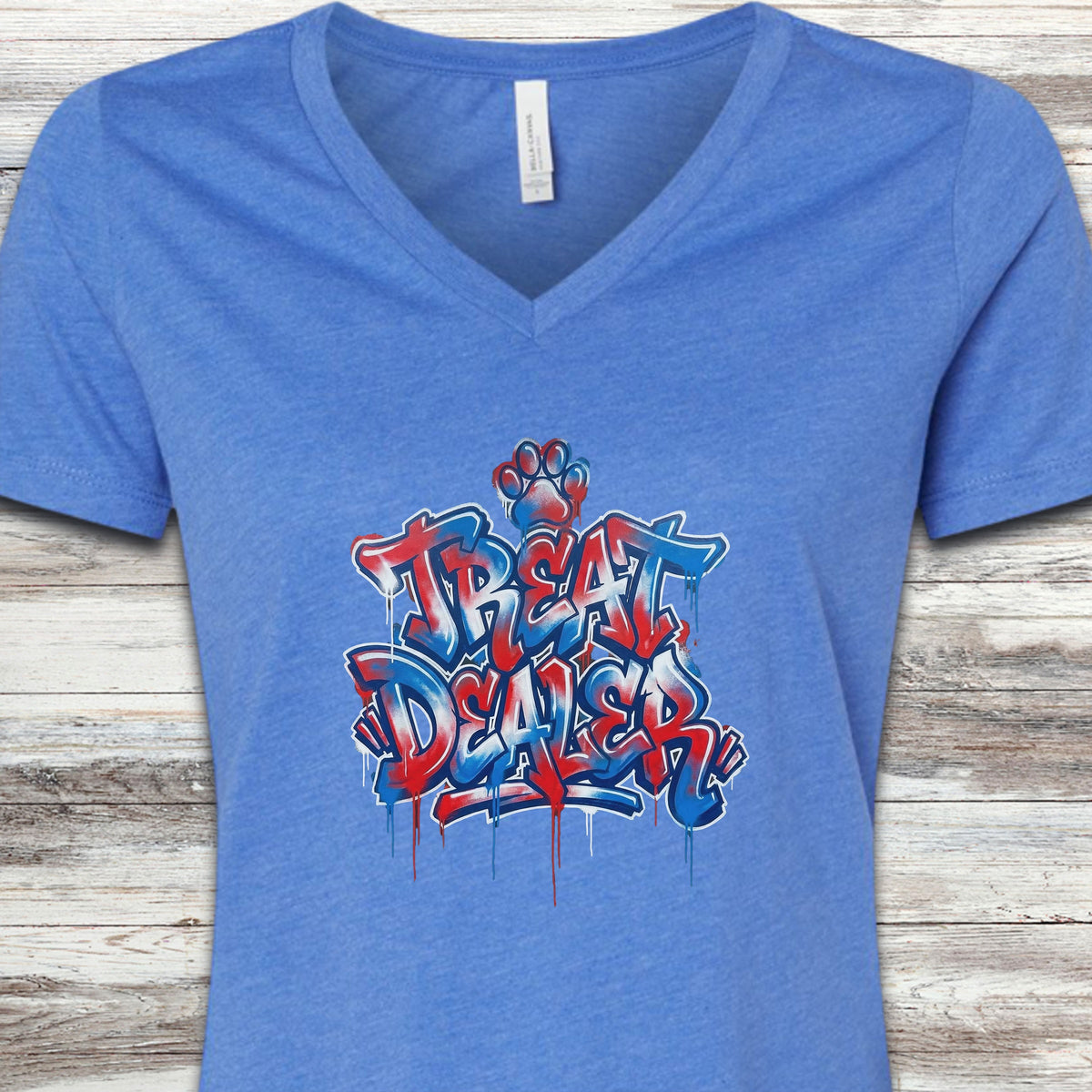 Treat Dealer American Grafitti V-Neck Tee - Heather True Royal