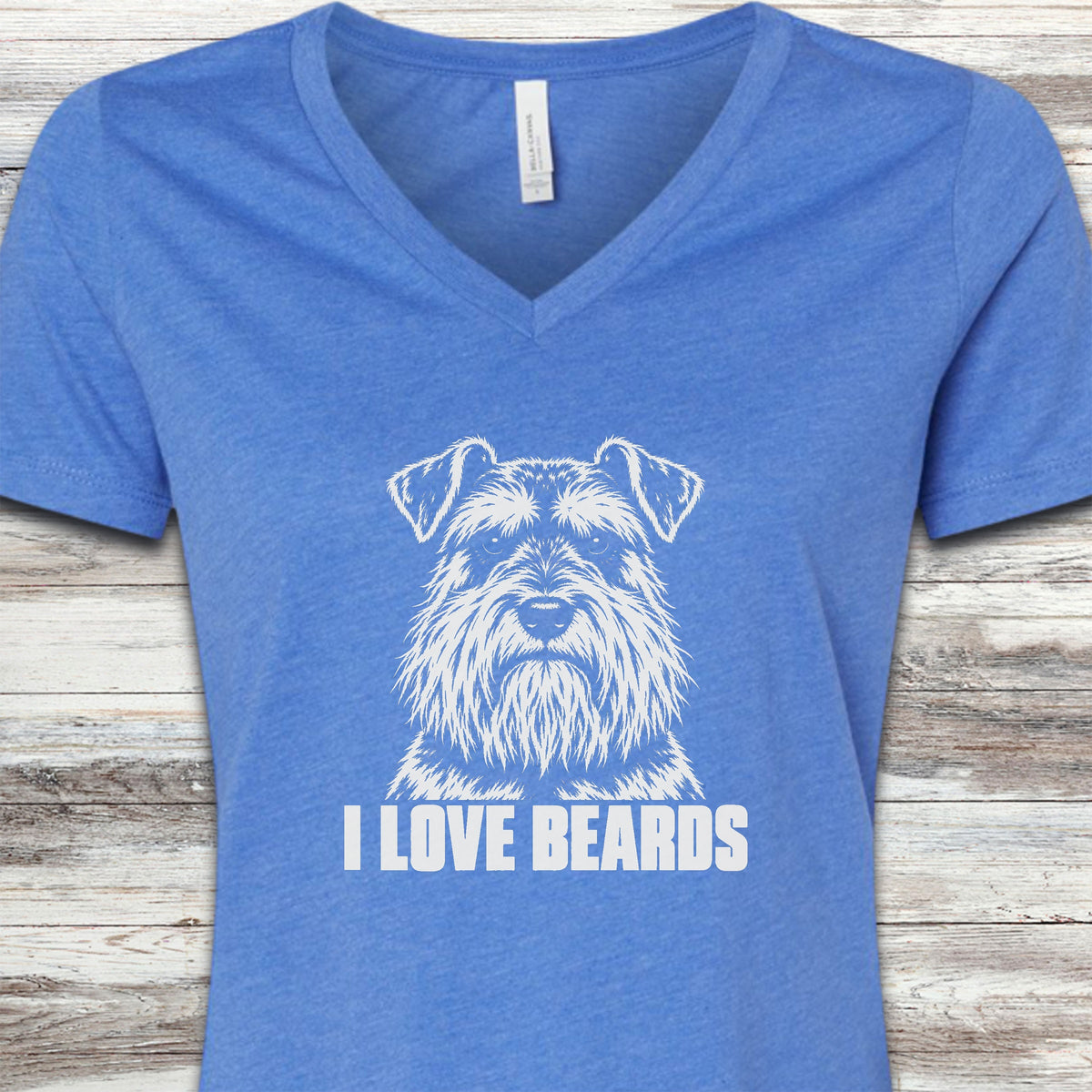 Schnauzer I Love Beards V-Neck Tee - Heather True Royal