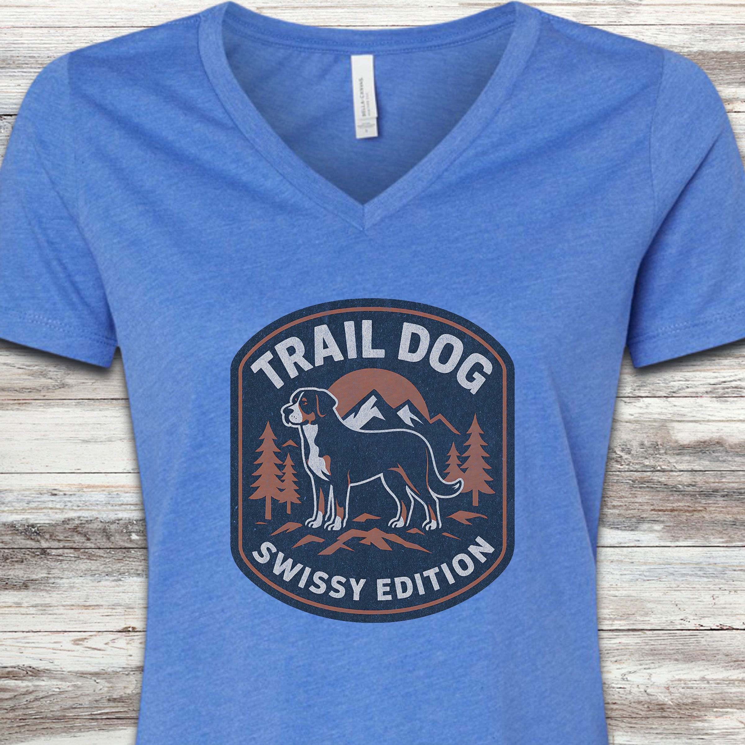Swiss Mountain Dog Trail Dog V-Neck Tee - Heather True Royal