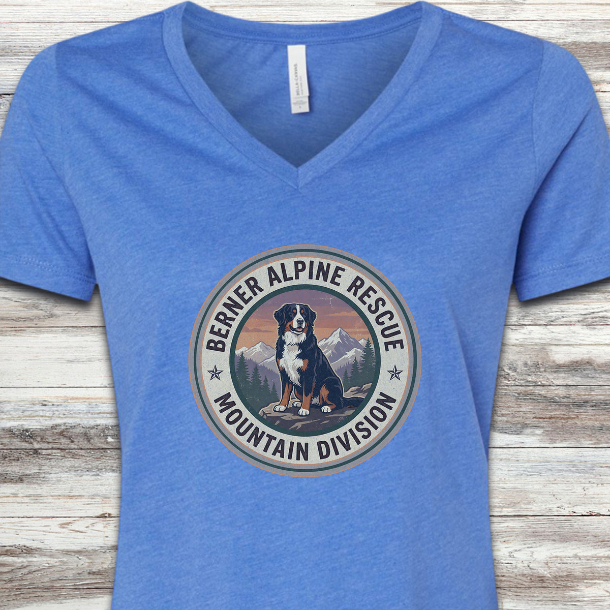 Bernese Mountain Dog Rescue V-Neck Tee - Heather True Royal