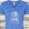 Golden Retriever Dog Eat Dog V-Neck Tee - Heather True Royal