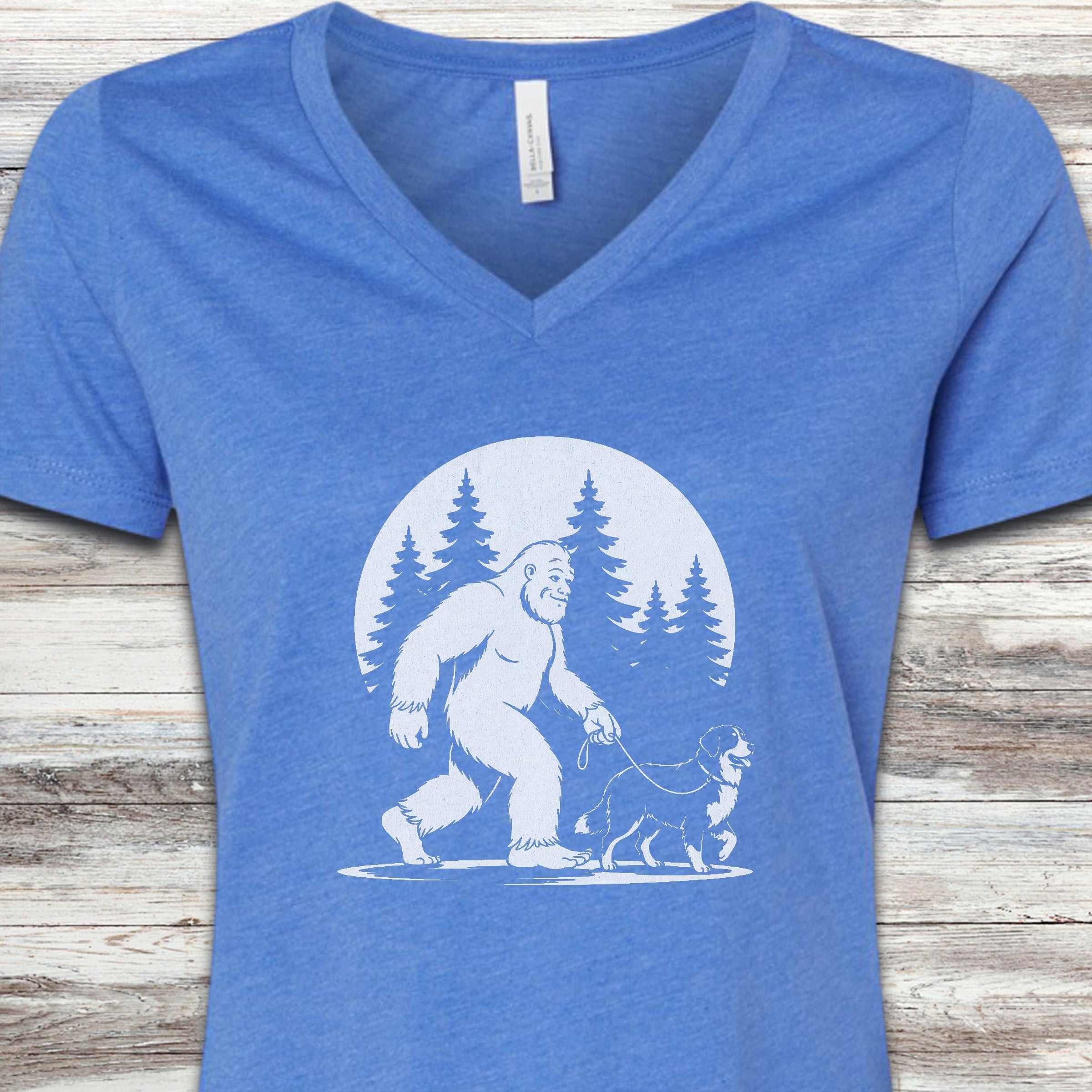 Bernese Mountain Dog Bigfoot V-Neck Tee - Heather True Royal