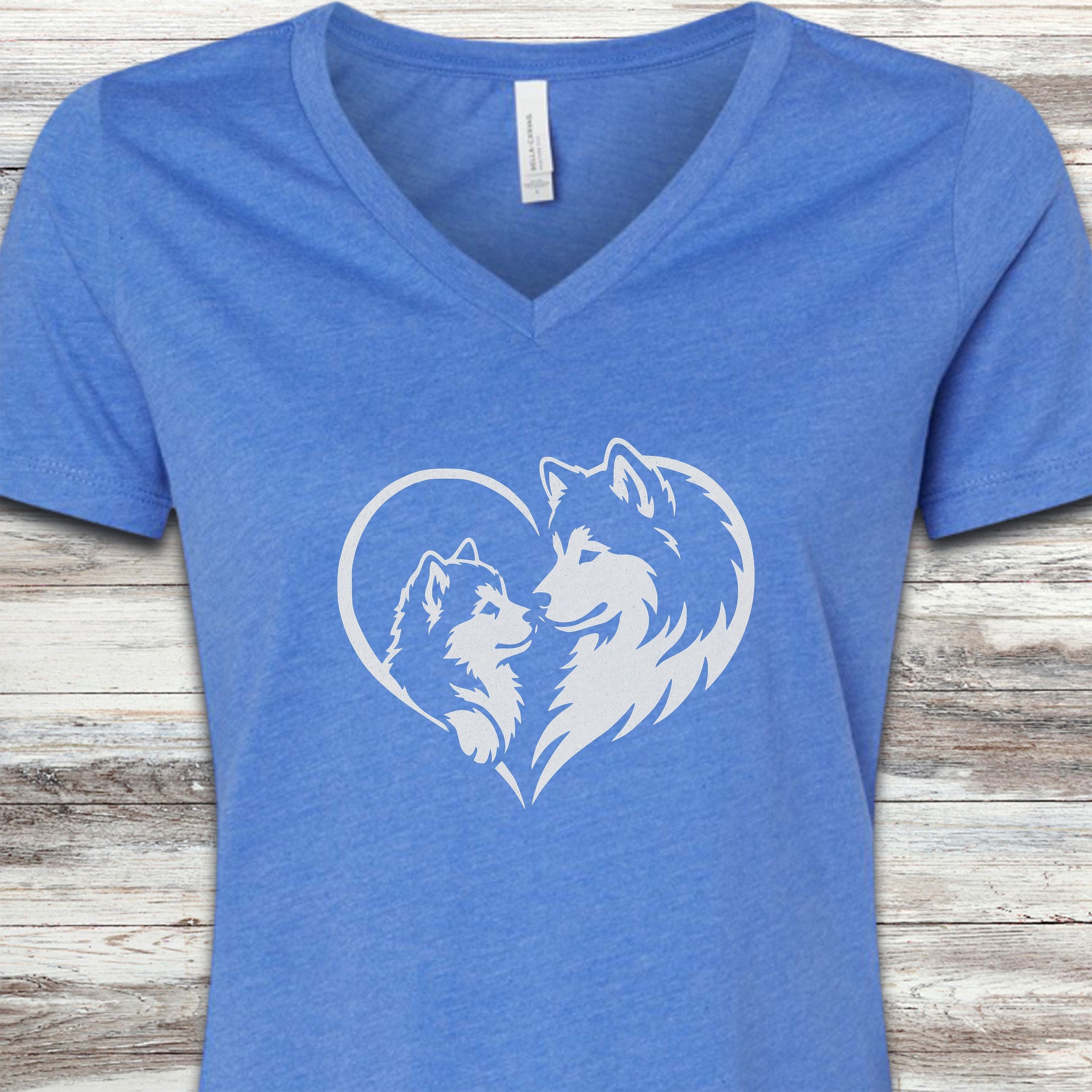 Alaskan Malamute Heart Bond V-Neck Tee - Heather True Royal