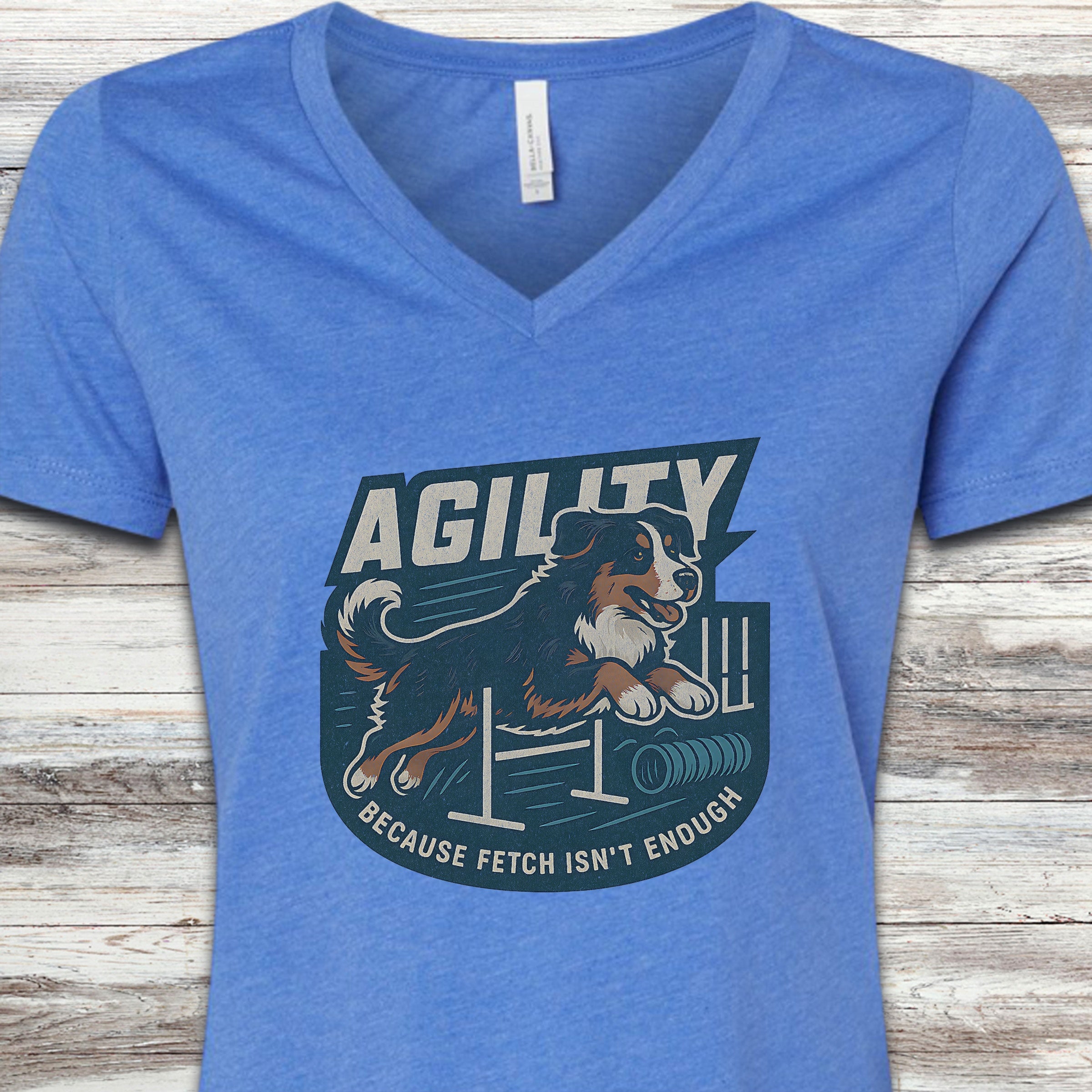 Bernese Mountain Dog Agility V-Neck Tee - Heather True Royal